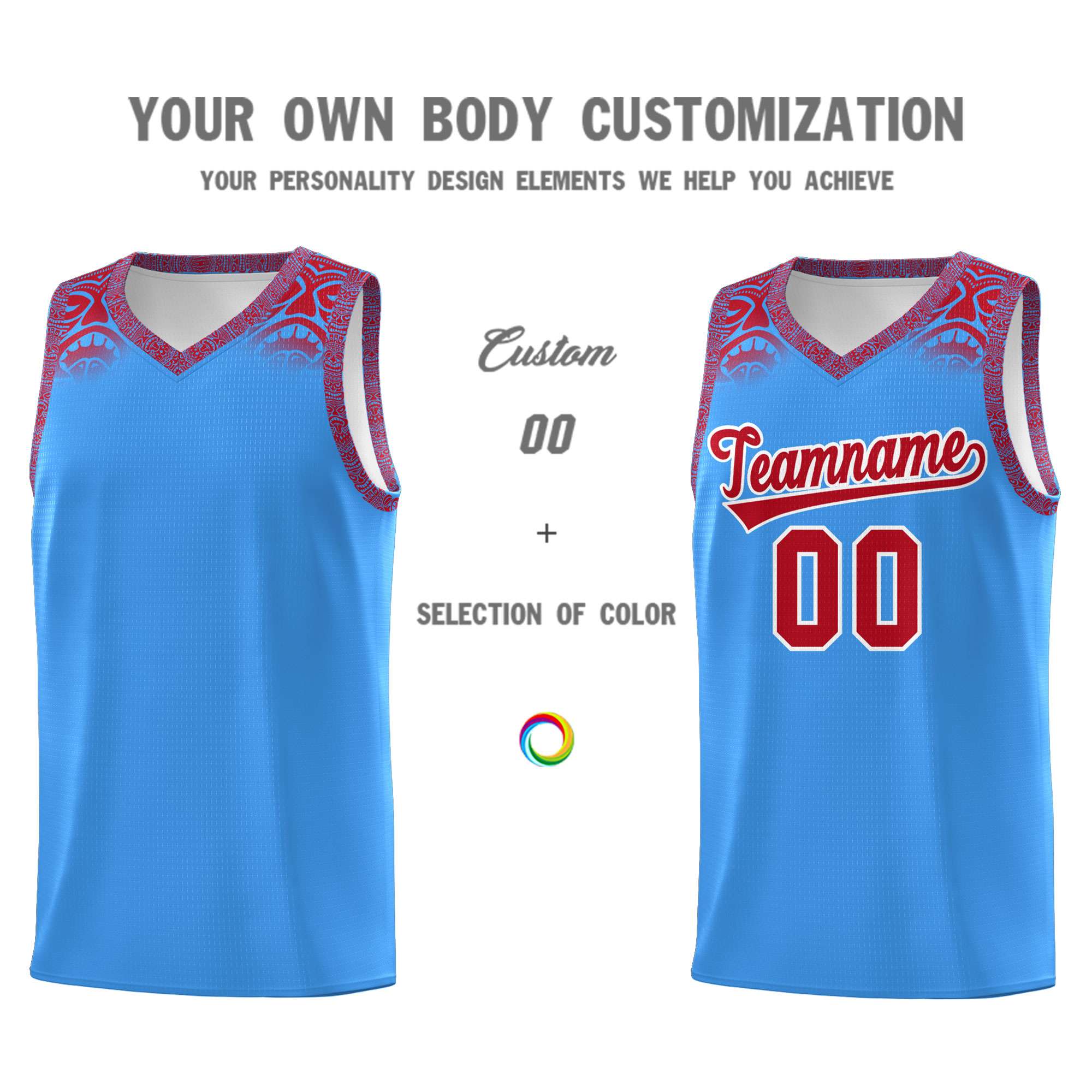 Custom Powder Blue Red Personalized Indians Print Kits Sports Uniform Basketball Jersey|KXKSHOP