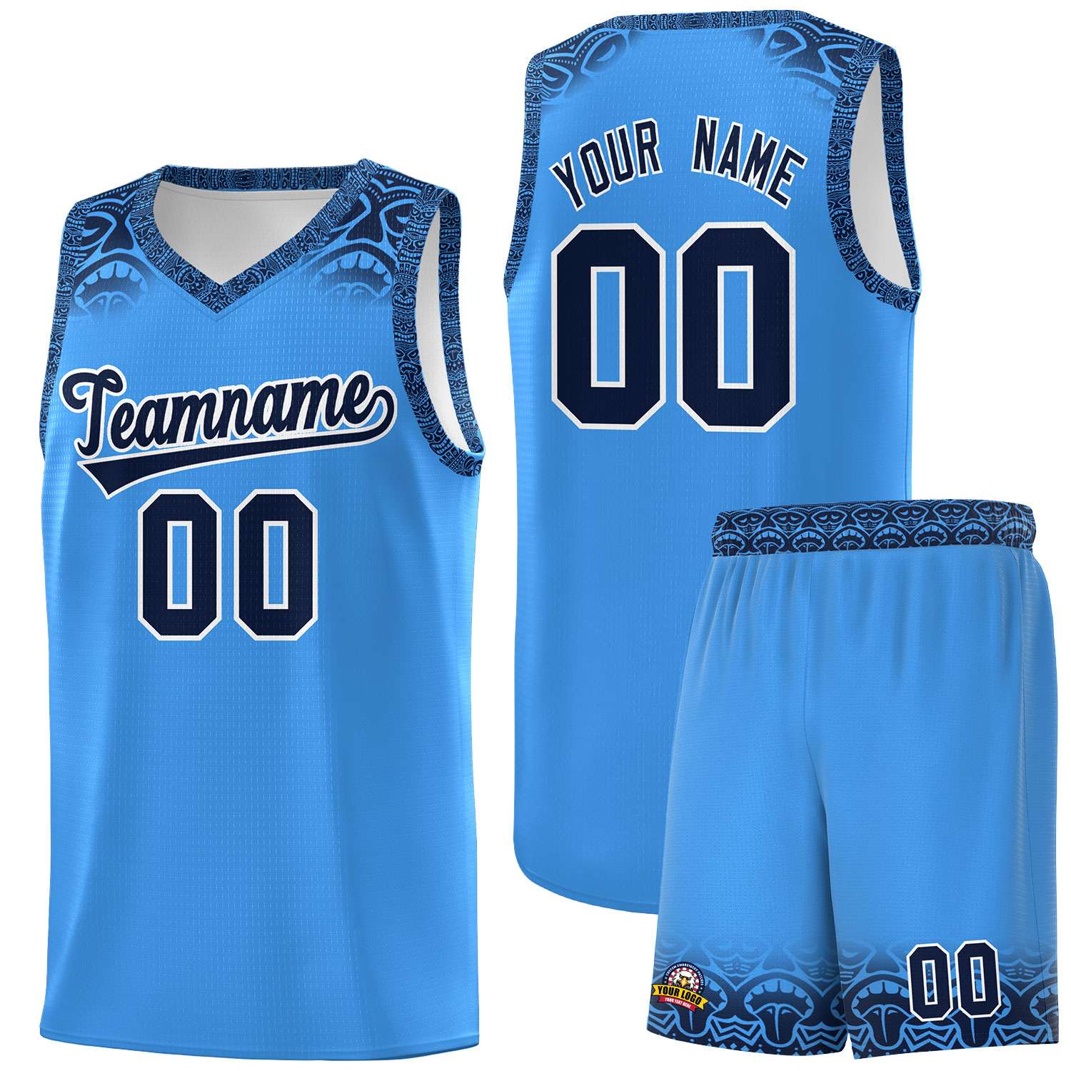 Custom Powder Blue Black Personalized Indians Print Kits Sports Uniform Basketball Jersey|KXKSHOP