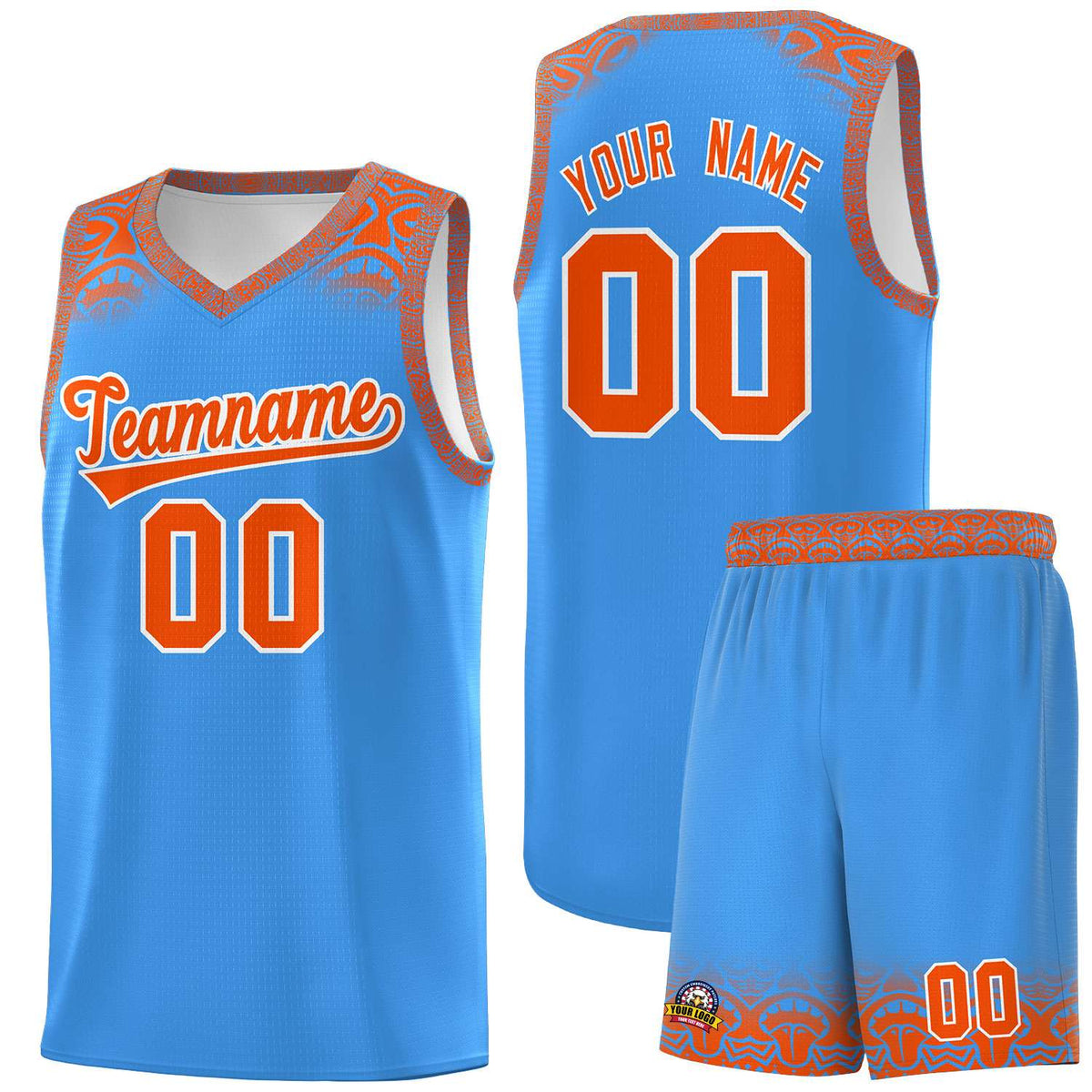 Custom Powder Blue Orange Personalized Indians Print Kits Sports Uniform Basketball Jersey|KXKSHOP