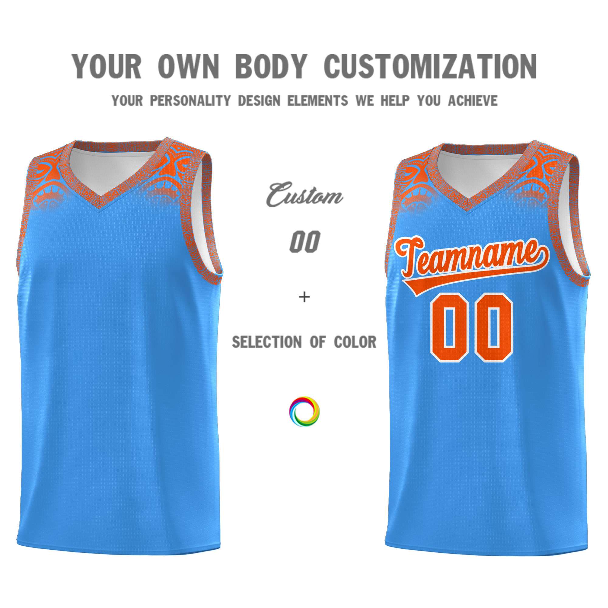 Custom Powder Blue Orange Personalized Indians Print Kits Sports Uniform Basketball Jersey|KXKSHOP