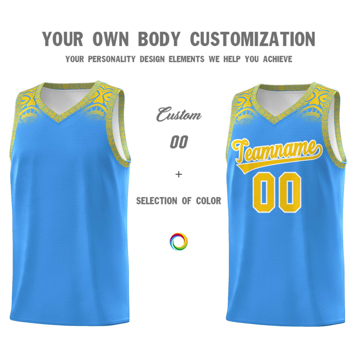 Custom Powder Blue Gold Personalized Indians Print Kits Sports Uniform Basketball Jersey|KXKSHOP
