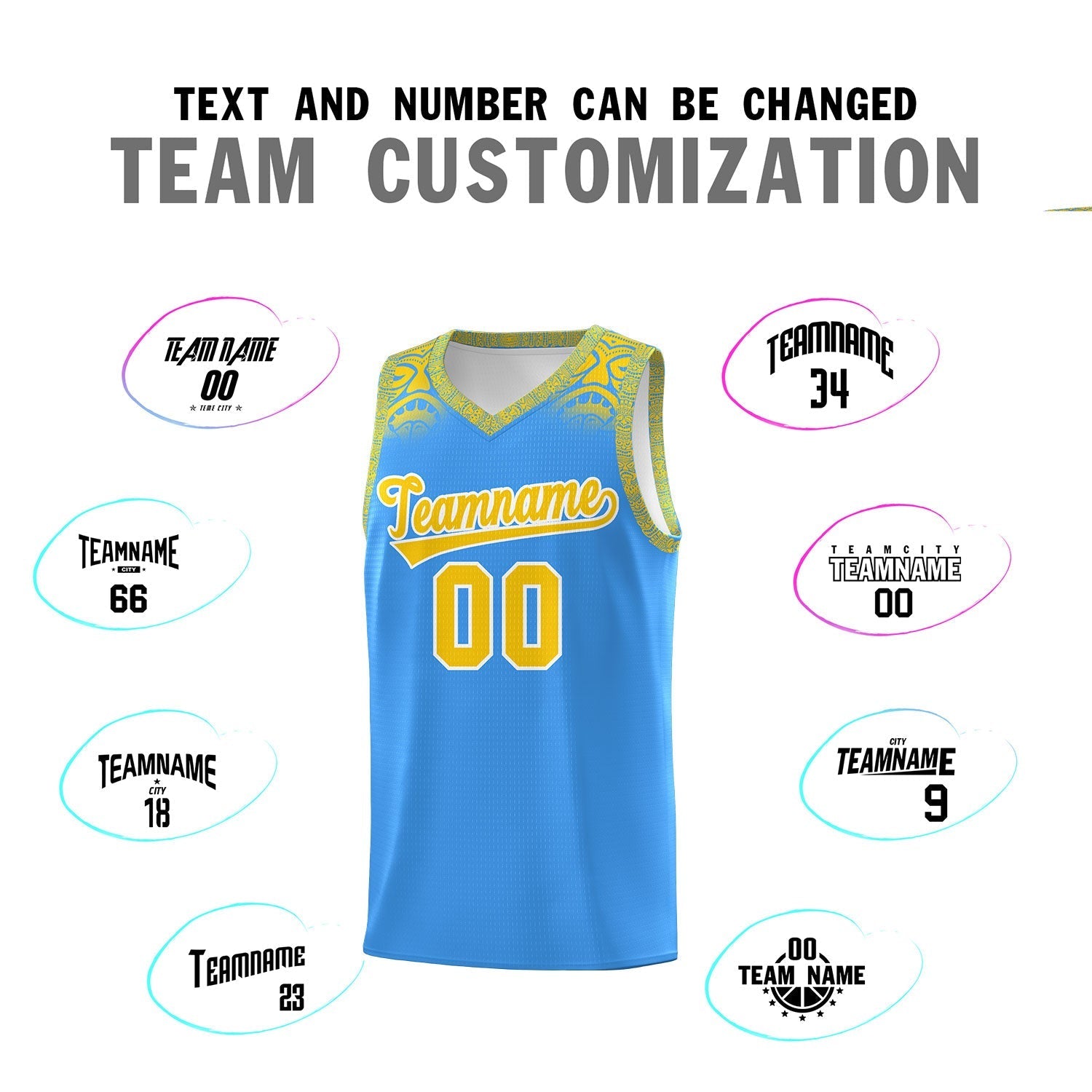 Custom Powder Blue Gold Personalized Indians Print Kits Sports Uniform Basketball Jersey|KXKSHOP