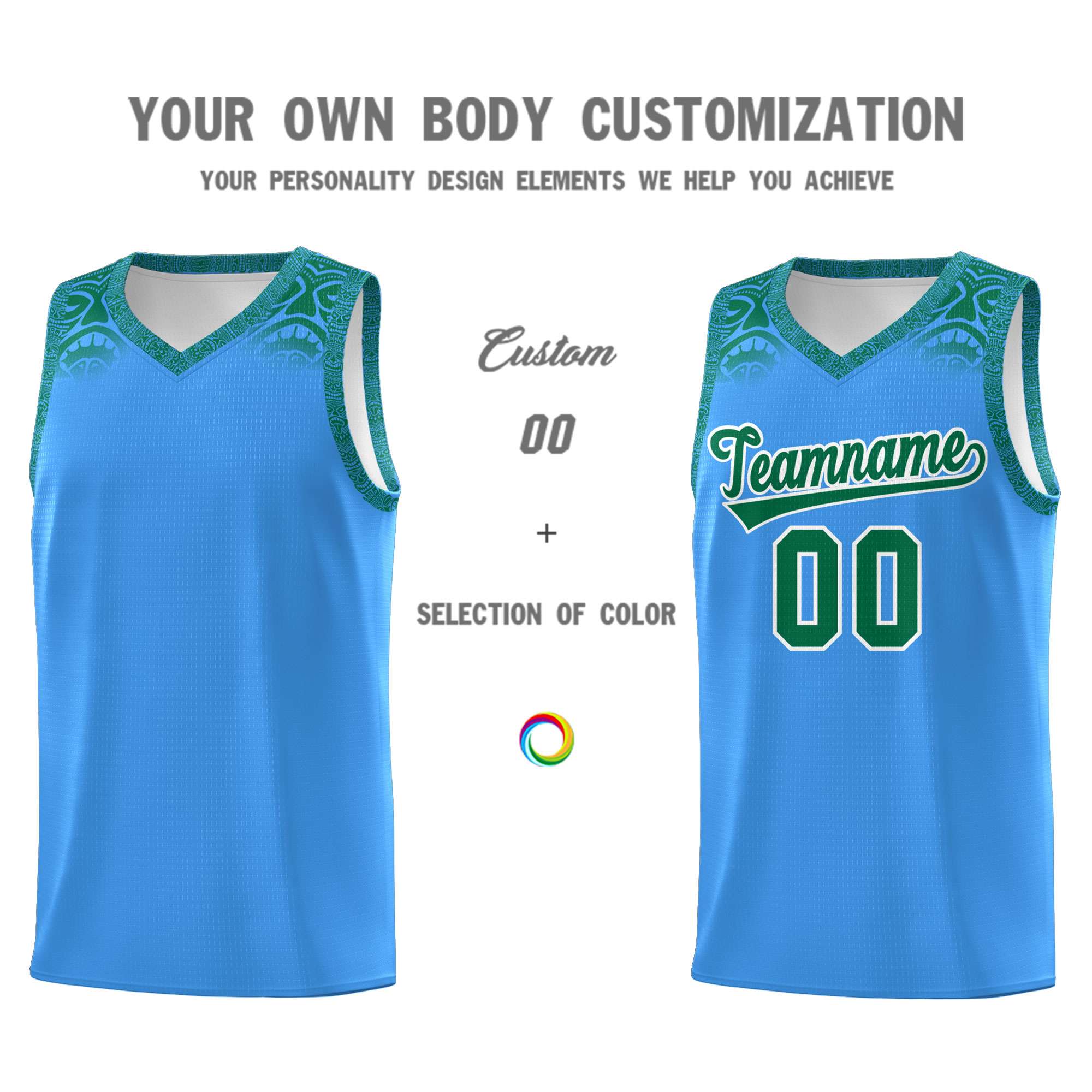 Custom Powder Blue Kelly Green Personalized Indians Print Kits Sports Uniform Basketball Jersey|KXKSHOP