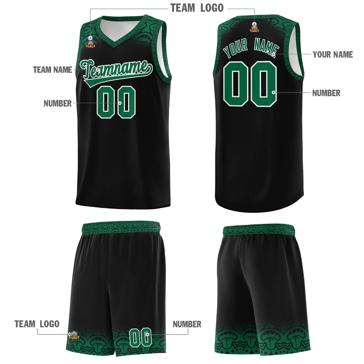 Custom Black Kelly Green Personalized Indians Print Kits Sports Uniform Basketball Jersey|KXKSHOP