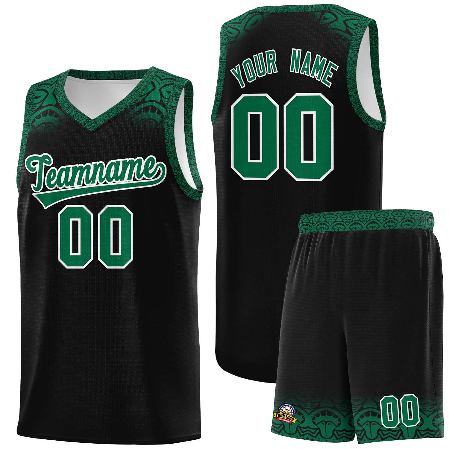 Custom Black Kelly Green Personalized Indians Print Kits Sports Uniform Basketball Jersey|KXKSHOP