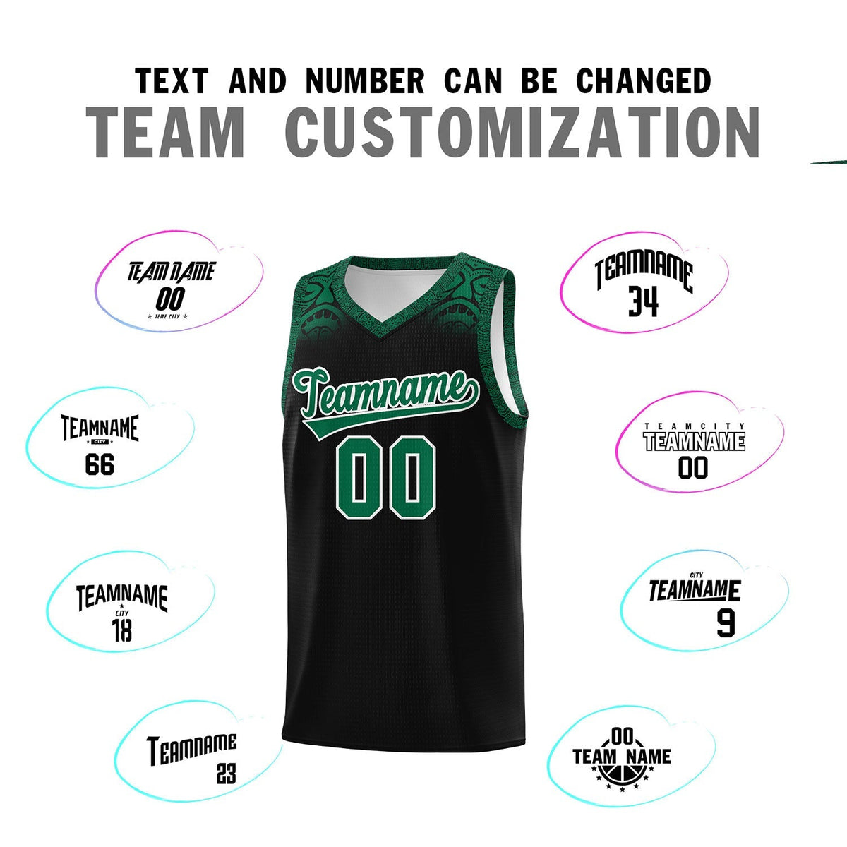 Custom Black Kelly Green Personalized Indians Print Kits Sports Uniform Basketball Jersey|KXKSHOP