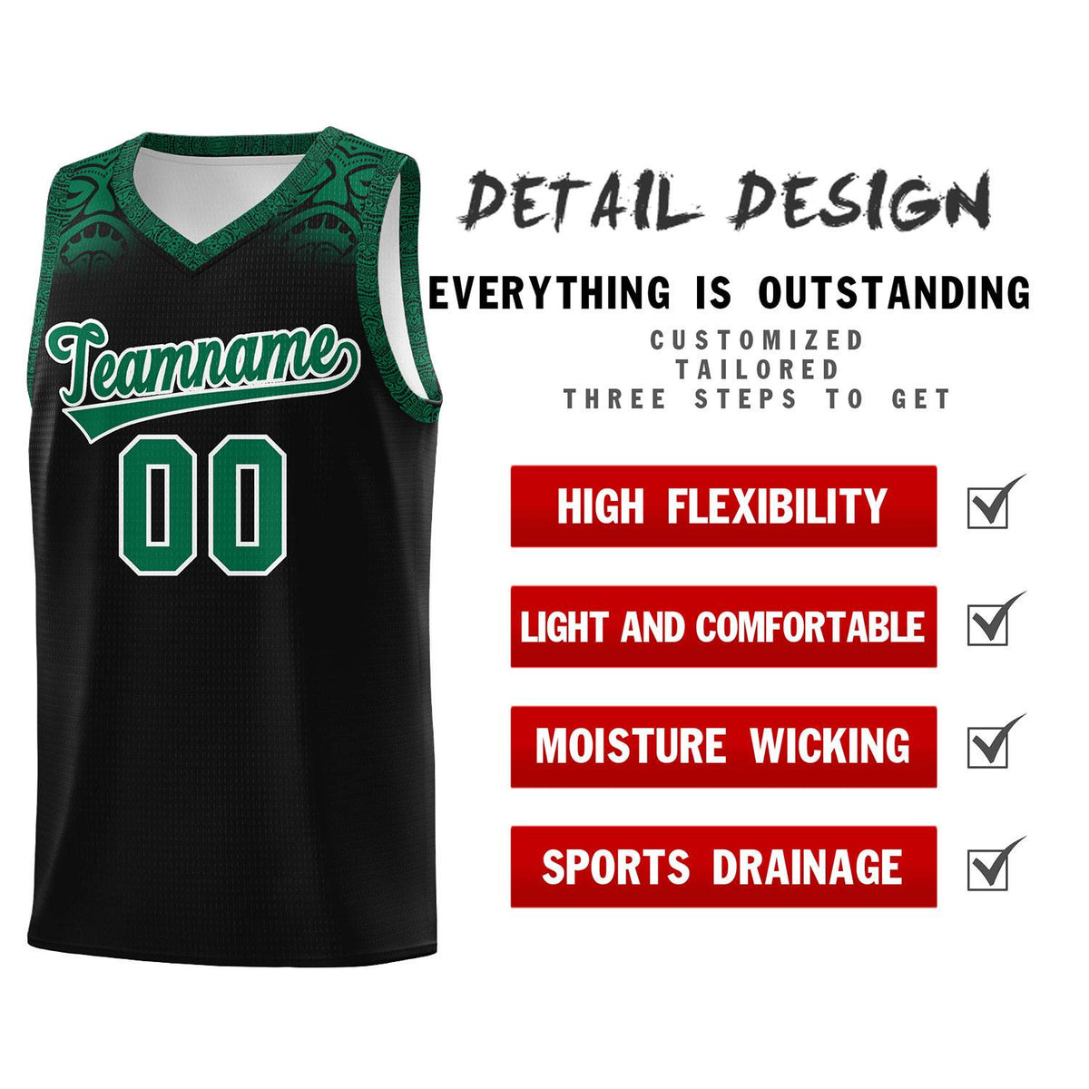 Custom Black Kelly Green Personalized Indians Print Kits Sports Uniform Basketball Jersey|KXKSHOP
