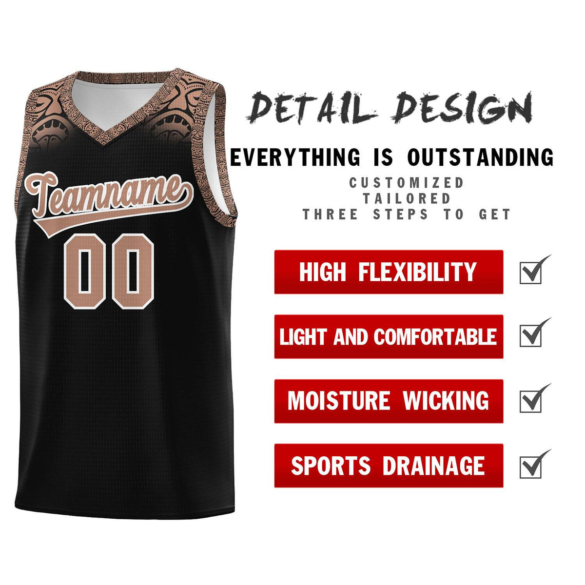 Custom Black Teabrown Personalized Indians Print Kits Sports Uniform Basketball Jersey|KXKSHOP
