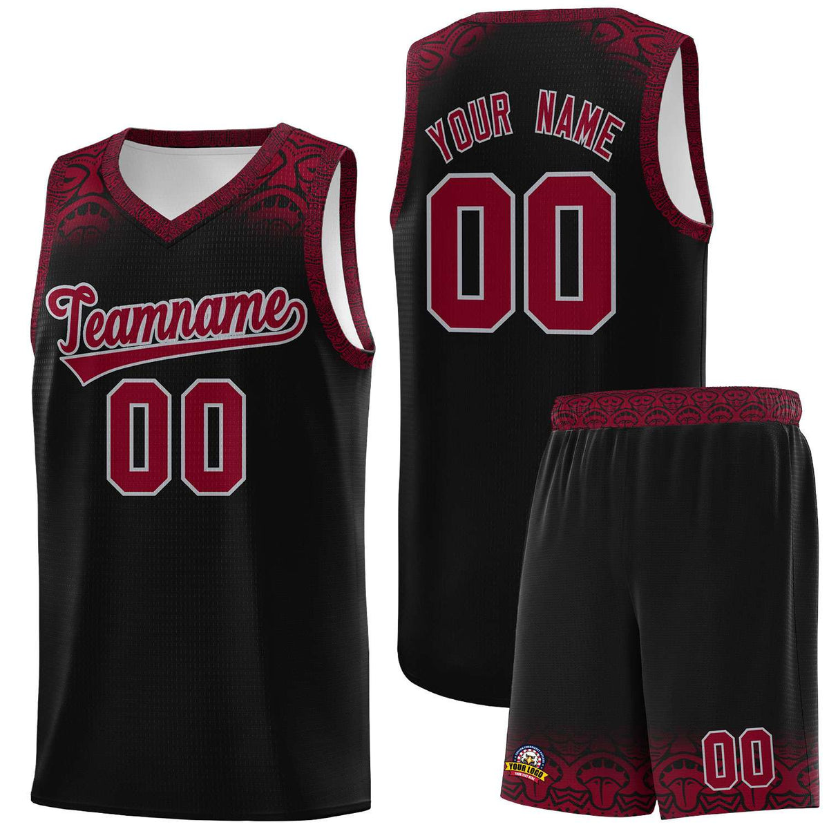 Custom Black Crimson Personalized Indians Print Kits Sports Uniform Basketball Jersey|KXKSHOP