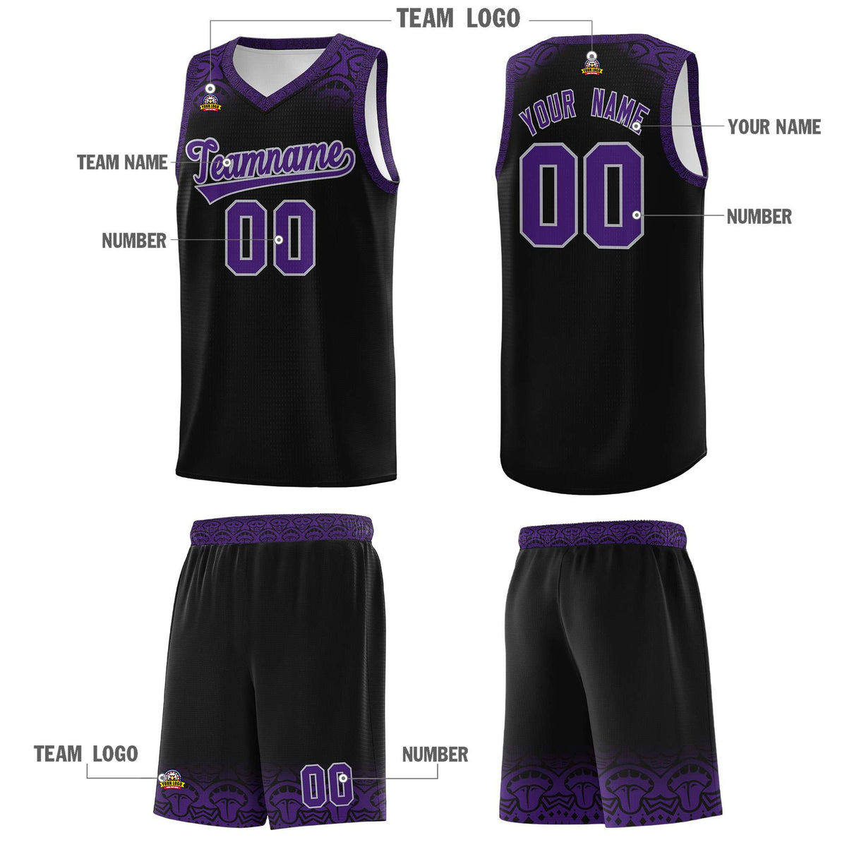 Custom Black Purple Personalized Indians Print Kits Sports Uniform Basketball Jersey|KXKSHOP
