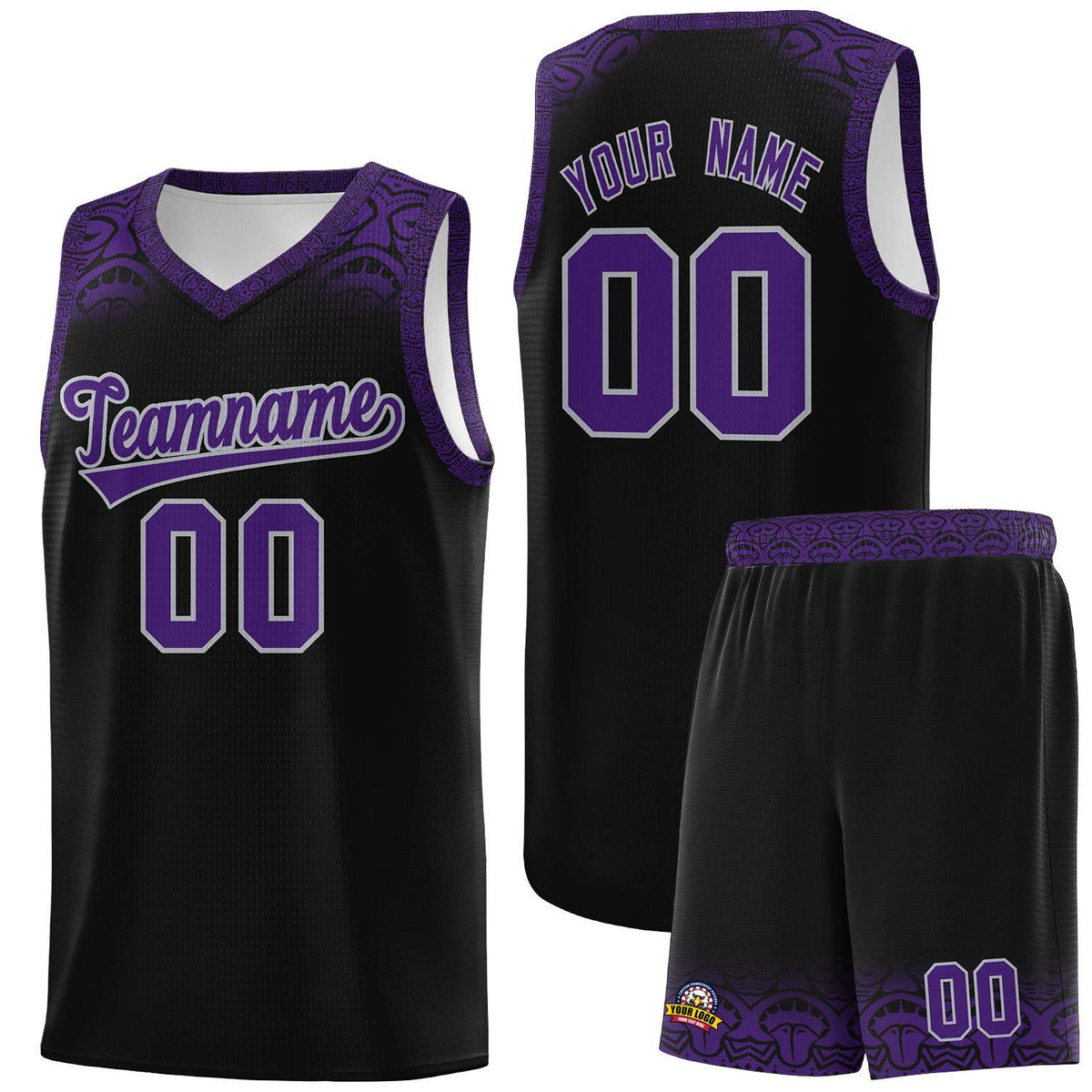 Custom Black Purple Personalized Indians Print Kits Sports Uniform Basketball Jersey|KXKSHOP