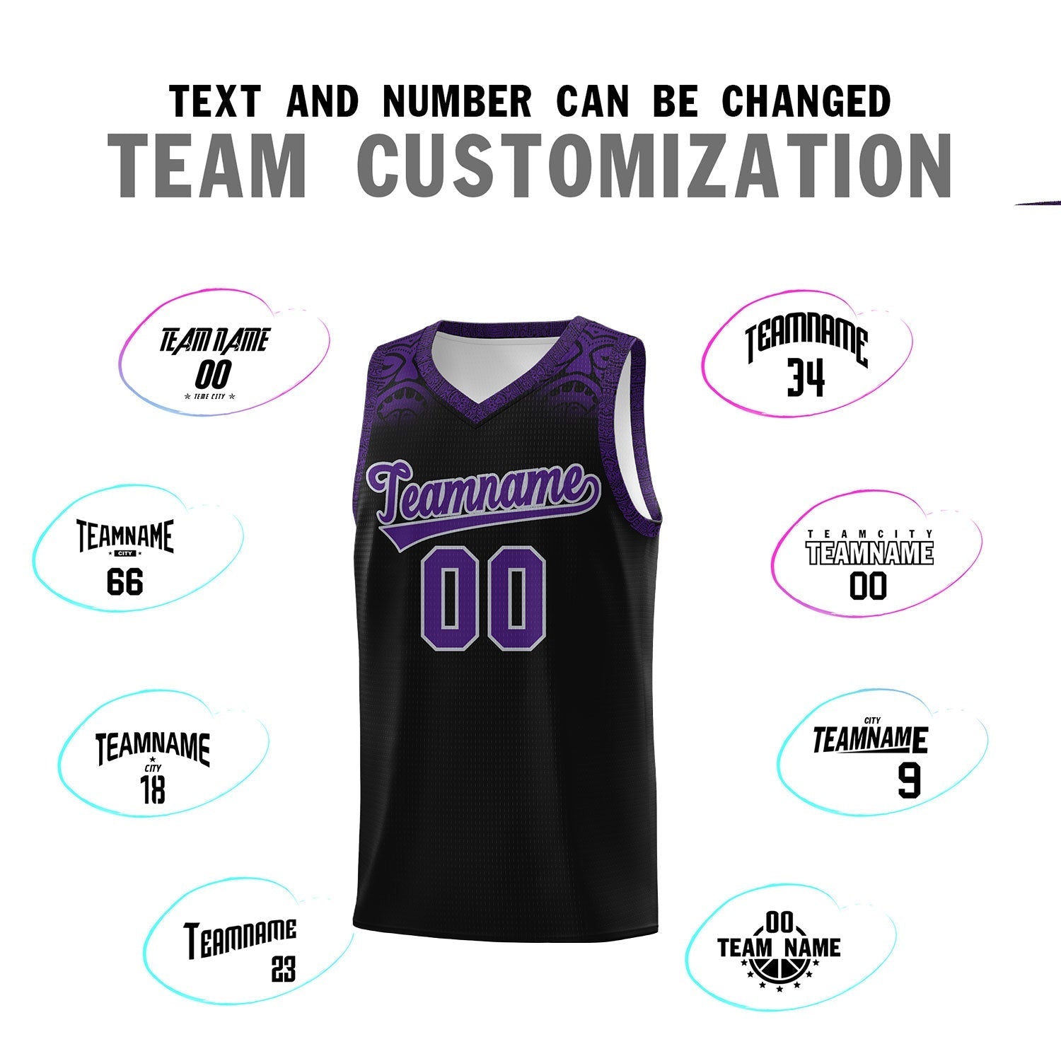 Custom Black Purple Personalized Indians Print Kits Sports Uniform Basketball Jersey|KXKSHOP