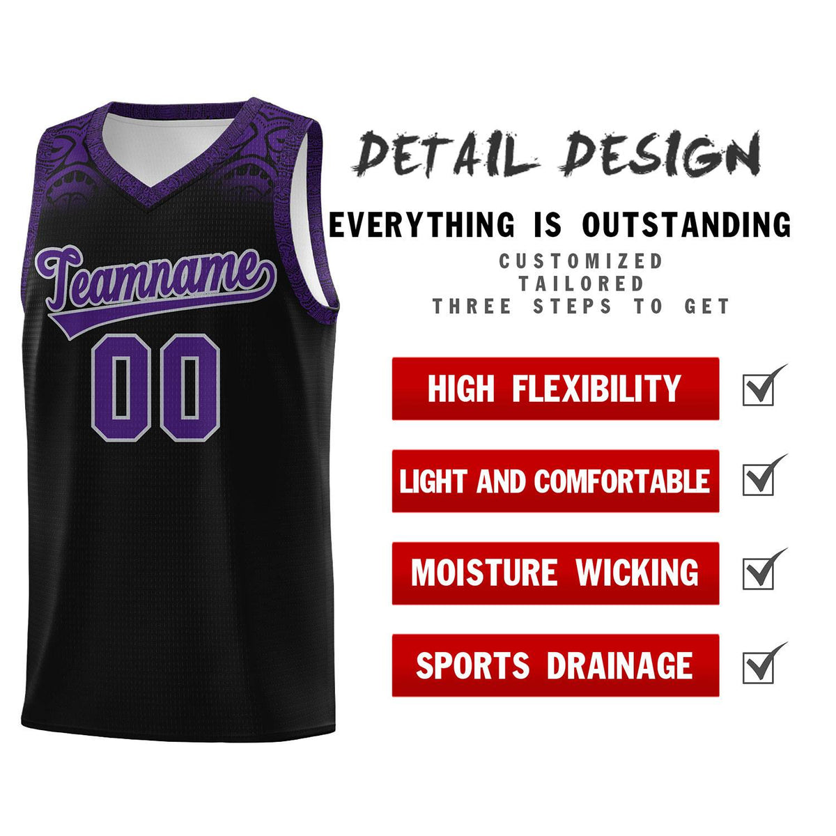 Custom Black Purple Personalized Indians Print Kits Sports Uniform Basketball Jersey|KXKSHOP