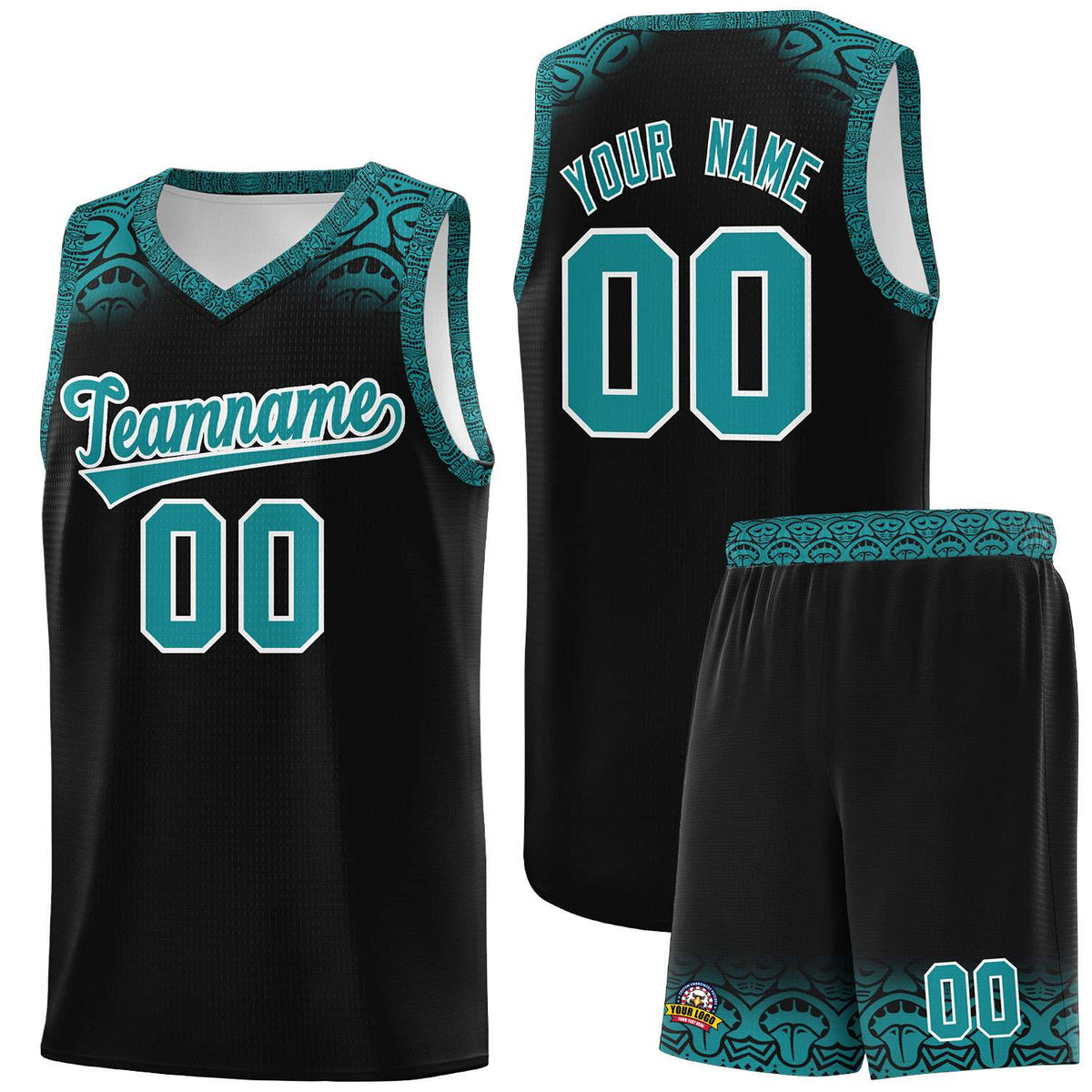 Custom Black Aqua Personalized Indians Print Kits Sports Uniform Basketball Jersey|KXKSHOP