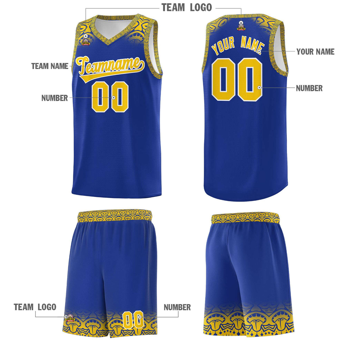 Custom Royal Gold Personalized Indians Print Kits Sports Uniform Basketball Jersey|KXKSHOP