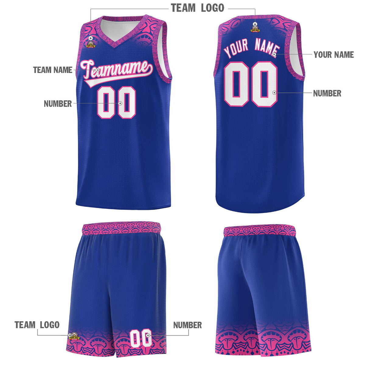 Custom Royal Pink Personalized Indians Print Kits Sports Uniform Basketball Jersey|KXKSHOP