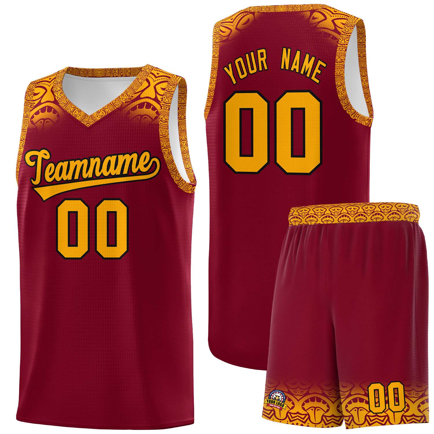 Custom Crimson Yellow Personalized Indians Print Kits Sports Uniform Basketball Jersey|KXKSHOP
