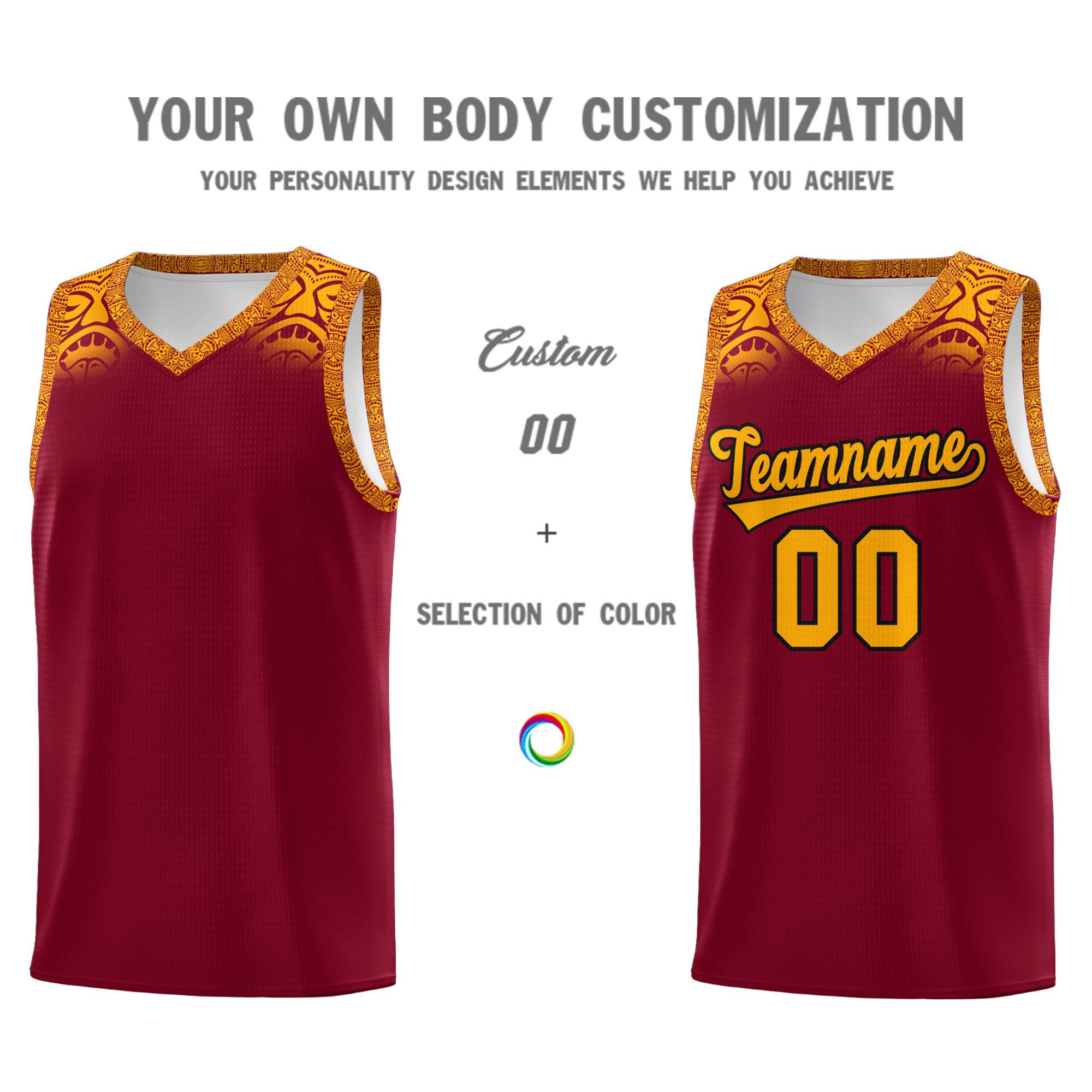 Custom Crimson Yellow Personalized Indians Print Kits Sports Uniform Basketball Jersey|KXKSHOP