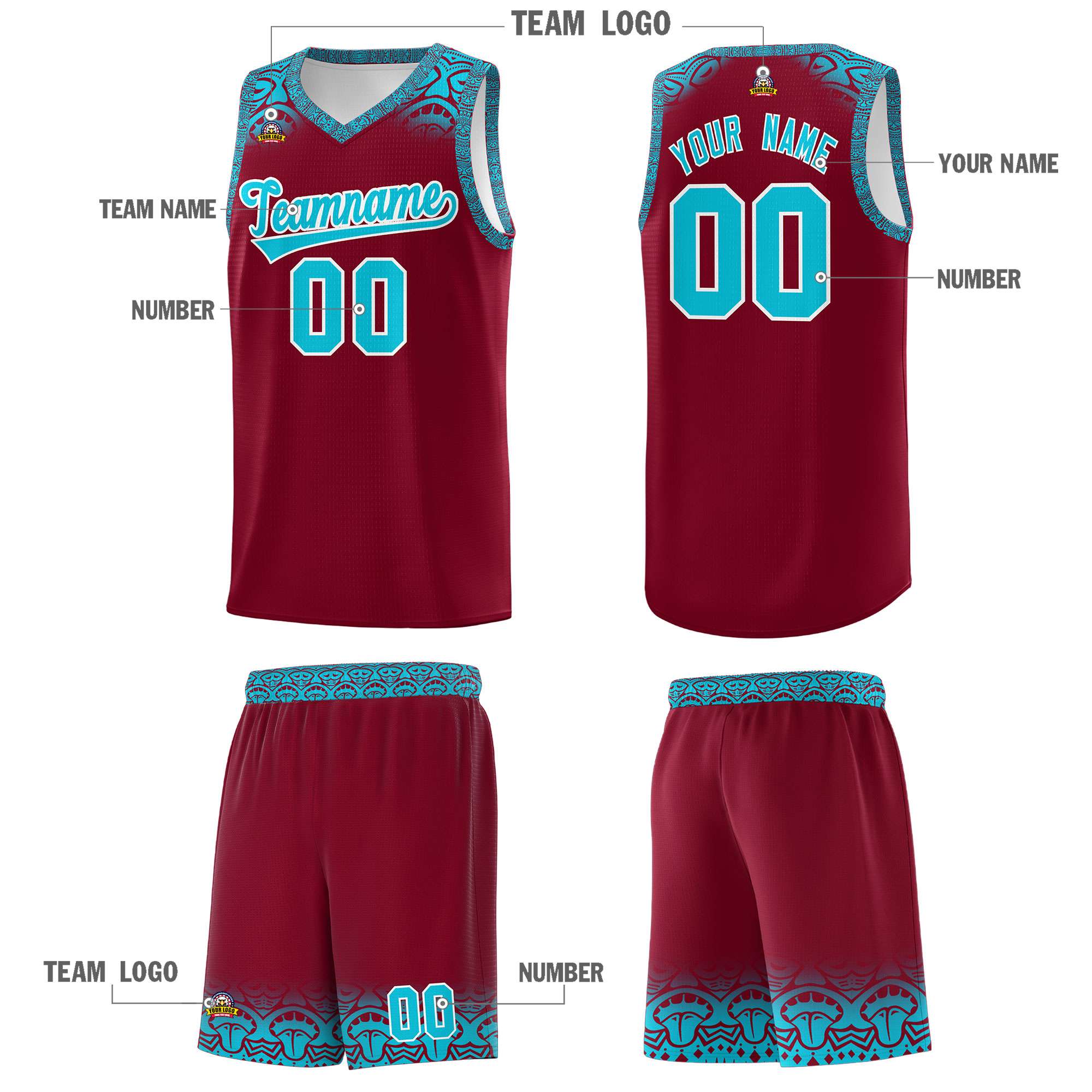 Custom Crimson Sky Blue Personalized Indians Print Kits Sports Uniform Basketball Jersey|KXKSHOP