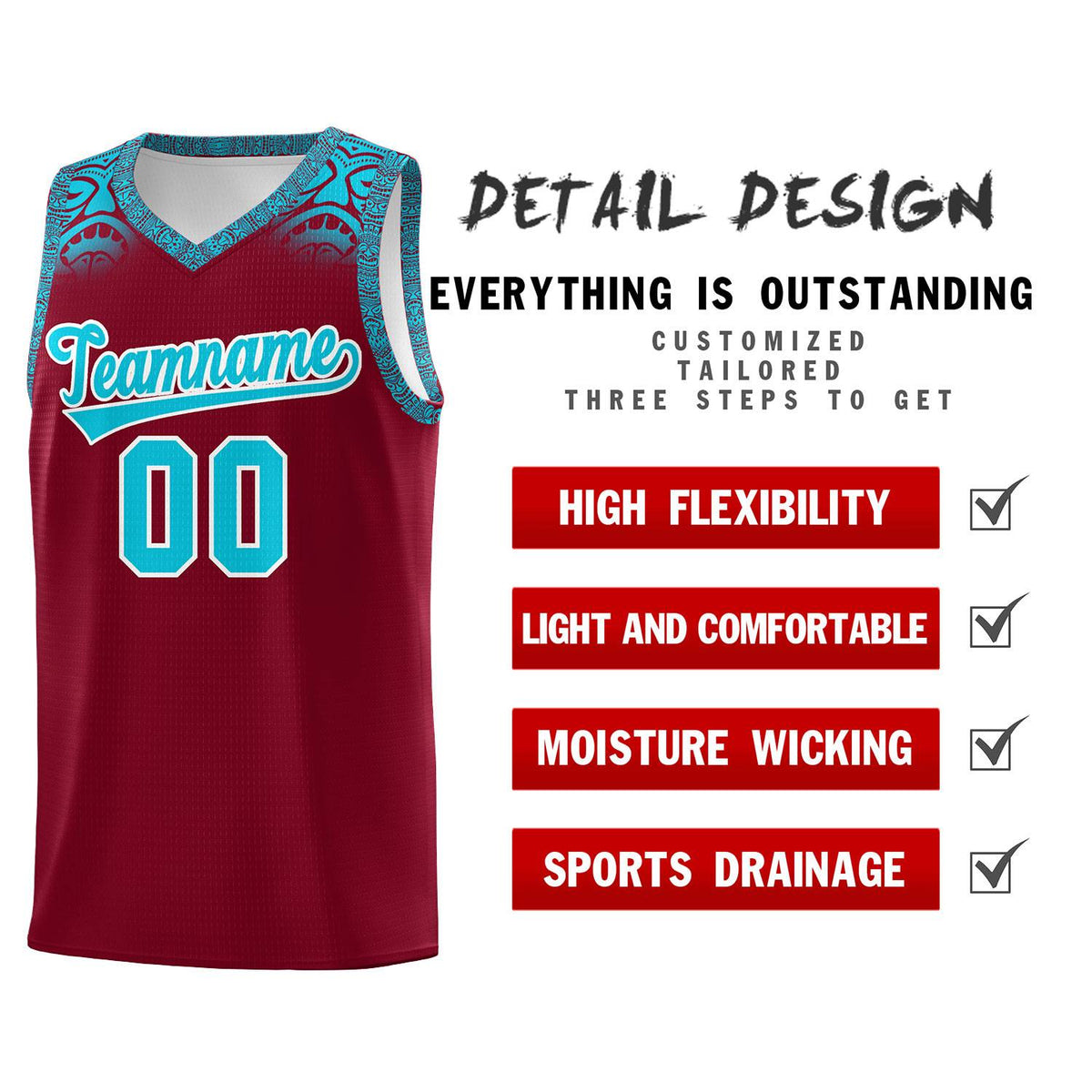 Custom Crimson Sky Blue Personalized Indians Print Kits Sports Uniform Basketball Jersey|KXKSHOP