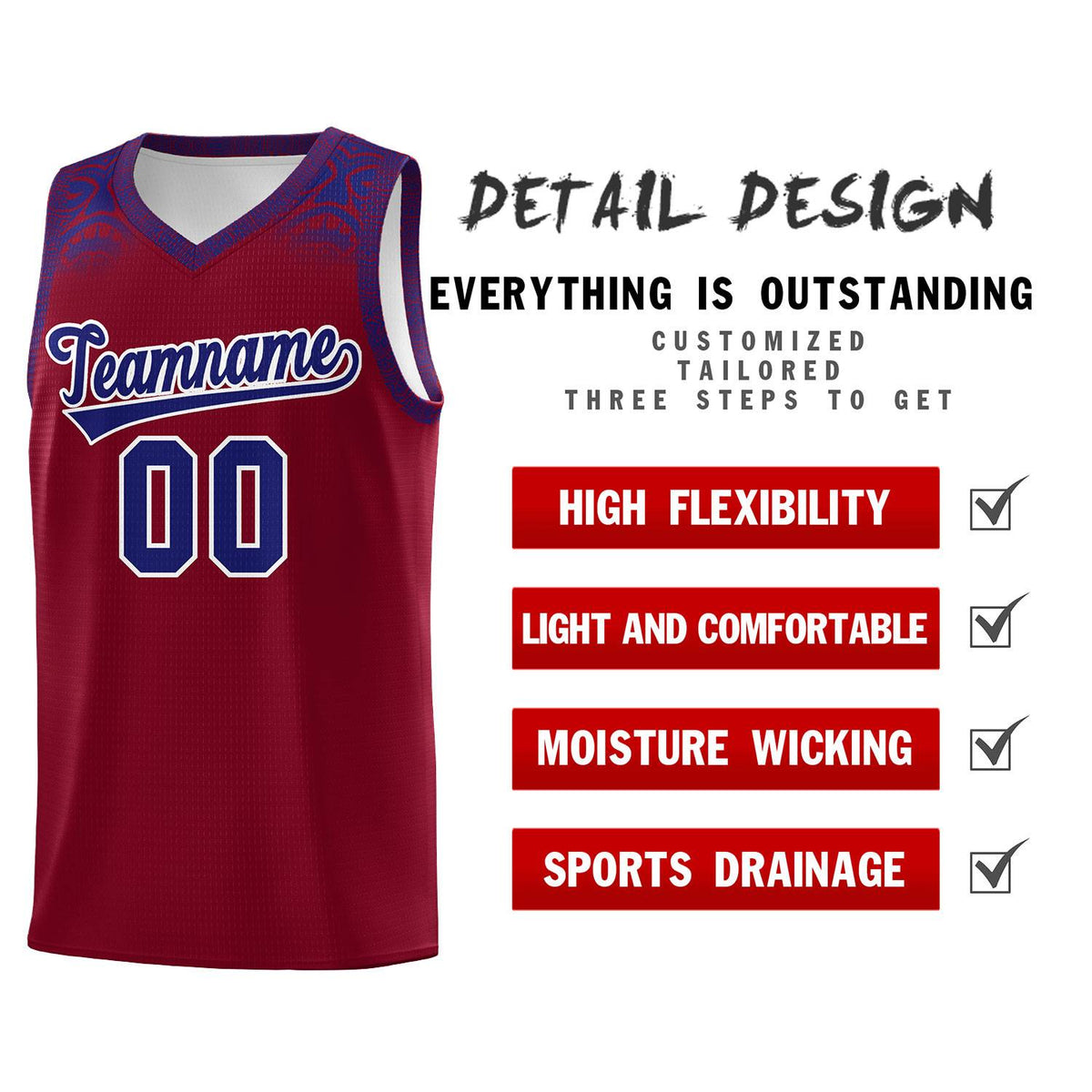 Custom Crimson Royal Personalized Indians Print Kits Sports Uniform Basketball Jersey|KXKSHOP