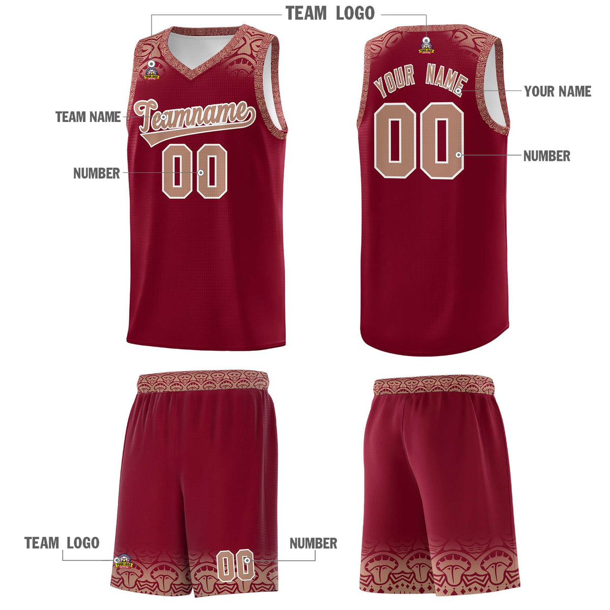 Custom Crimson Teabrown Personalized Indians Print Kits Sports Uniform Basketball Jersey|KXKSHOP