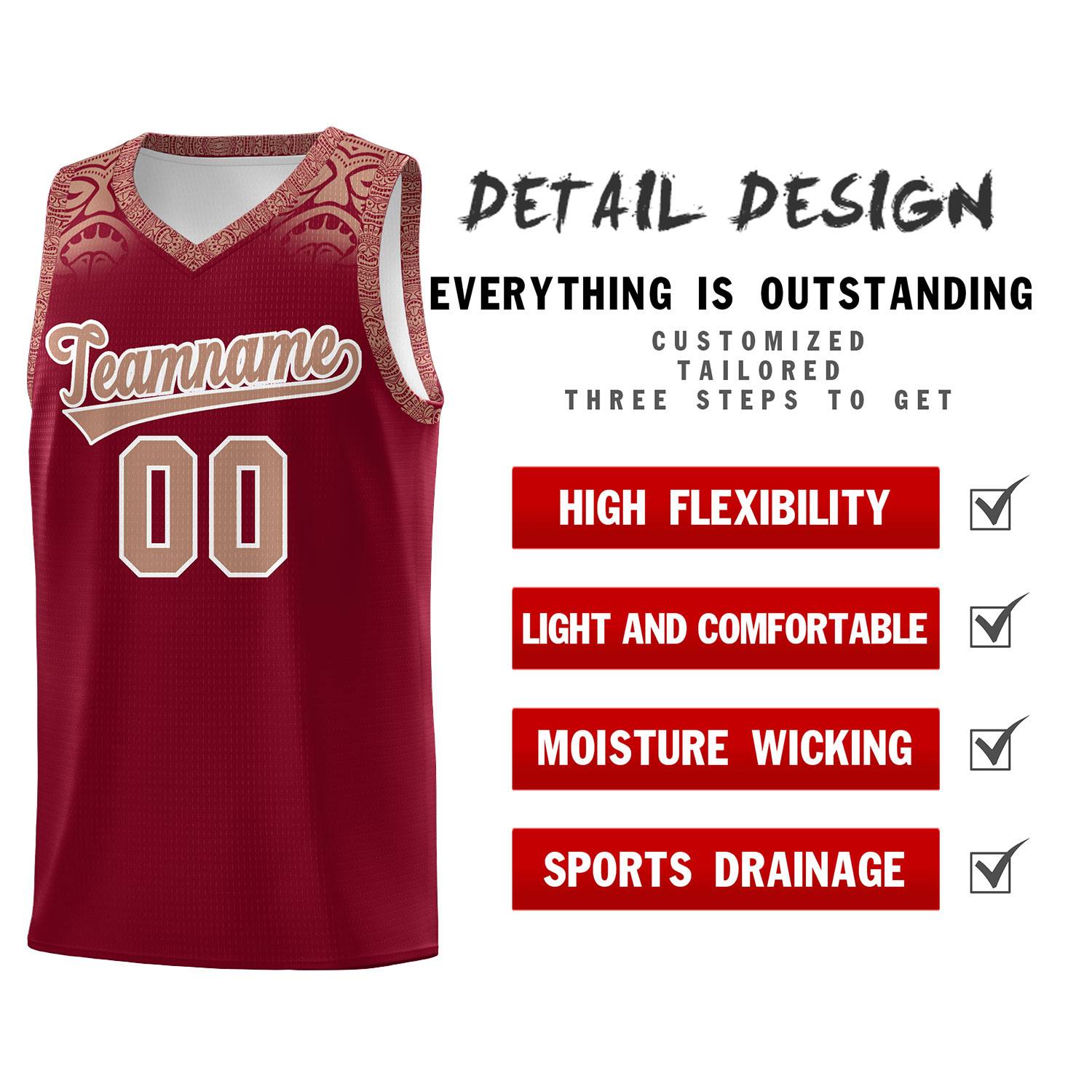 Custom Crimson Teabrown Personalized Indians Print Kits Sports Uniform Basketball Jersey|KXKSHOP