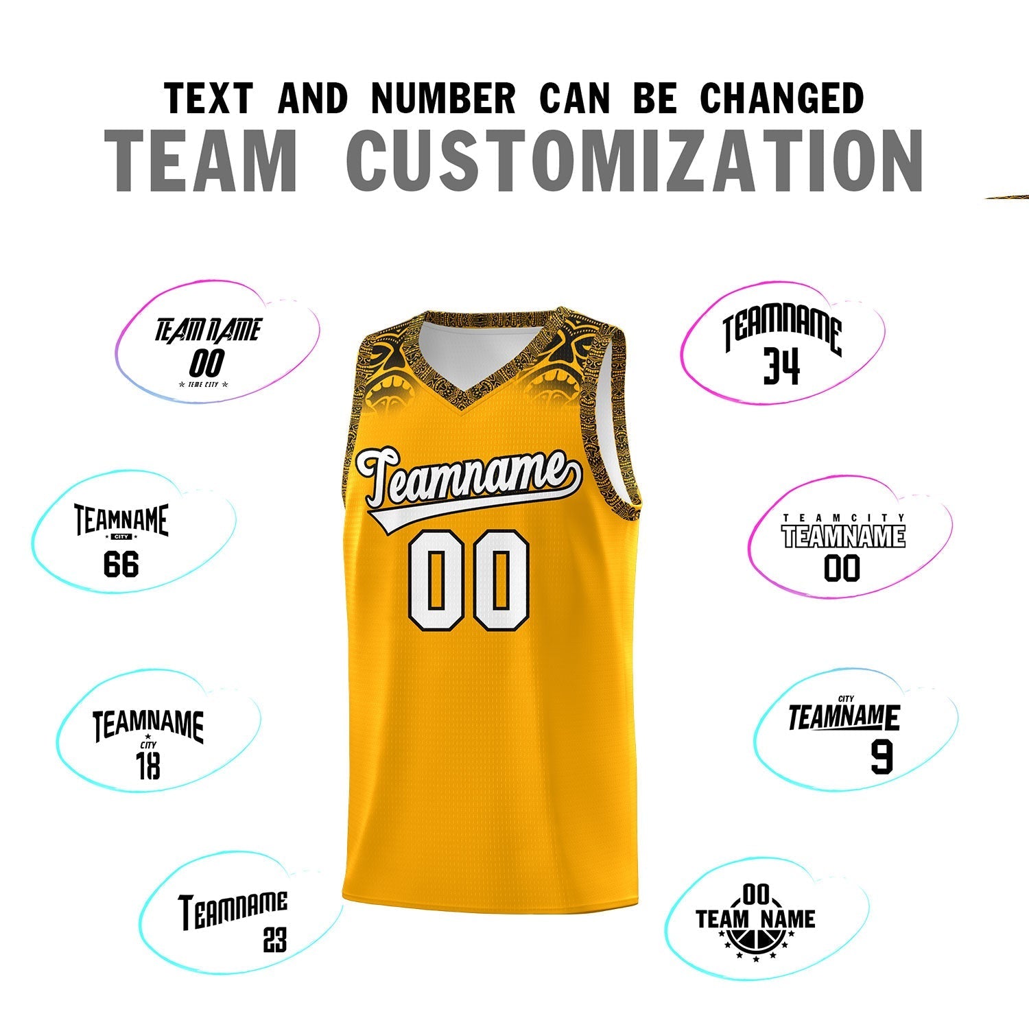 Custom Yellow Black Personalized Indians Print Kits Sports Uniform Basketball Jersey|KXKSHOP