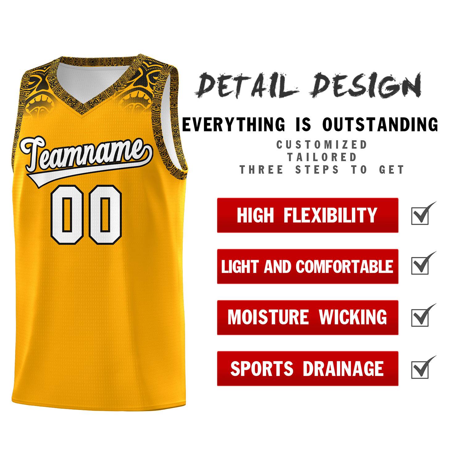 Custom Yellow Black Personalized Indians Print Kits Sports Uniform Basketball Jersey|KXKSHOP