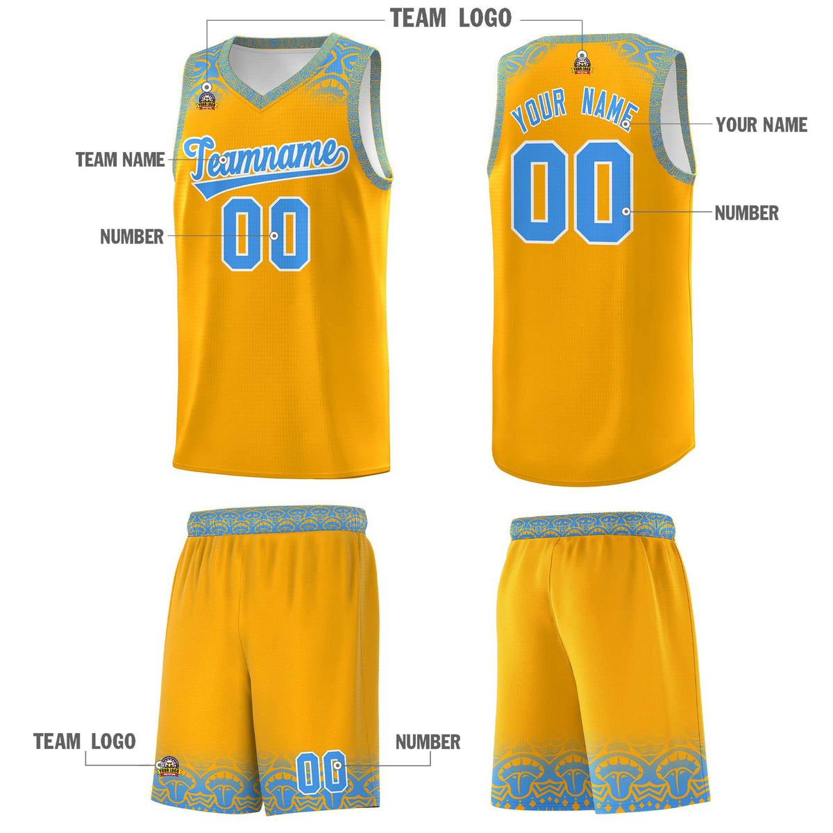 Custom Yellow Powder Blue Personalized Indians Print Kits Sports Uniform Basketball Jersey|KXKSHOP