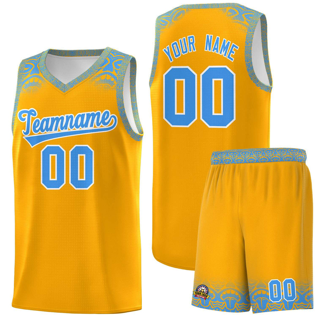 Custom Yellow Powder Blue Personalized Indians Print Kits Sports Uniform Basketball Jersey|KXKSHOP