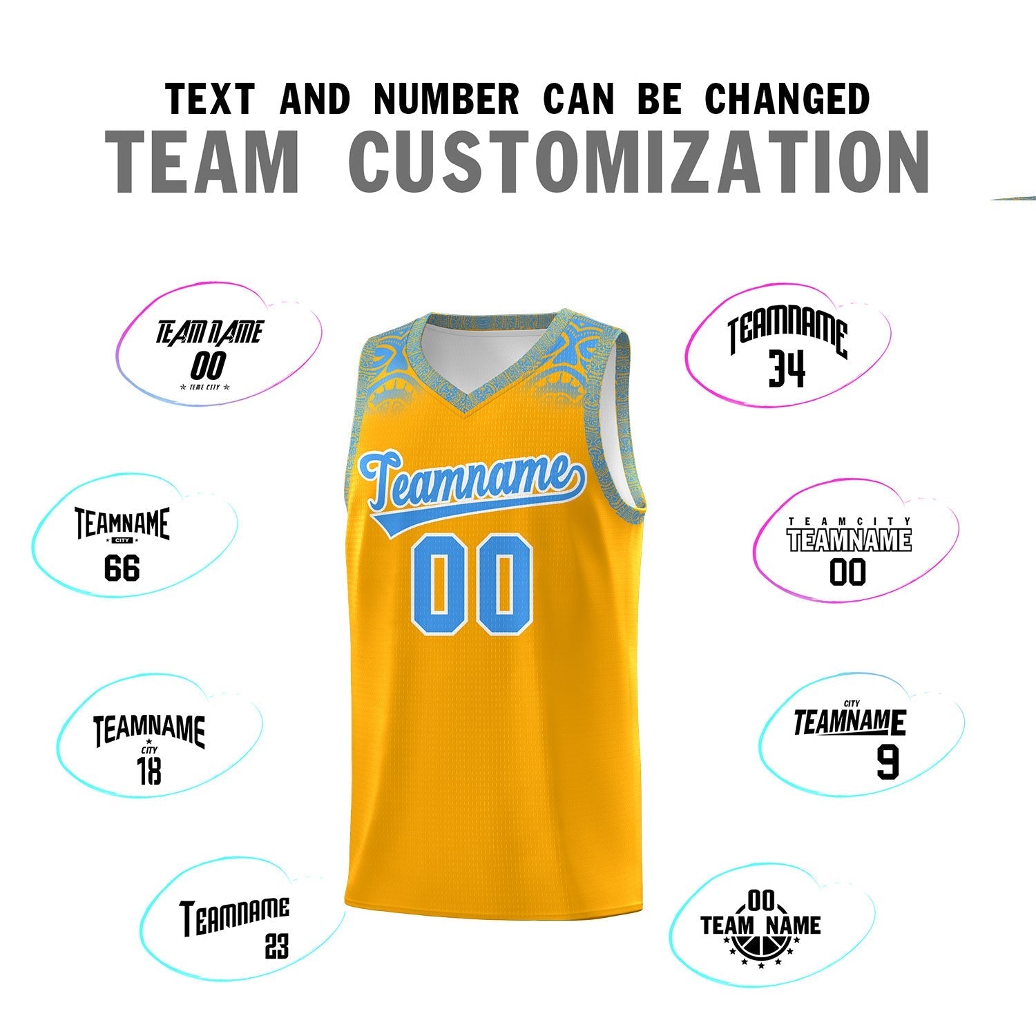 Custom Yellow Powder Blue Personalized Indians Print Kits Sports Uniform Basketball Jersey|KXKSHOP