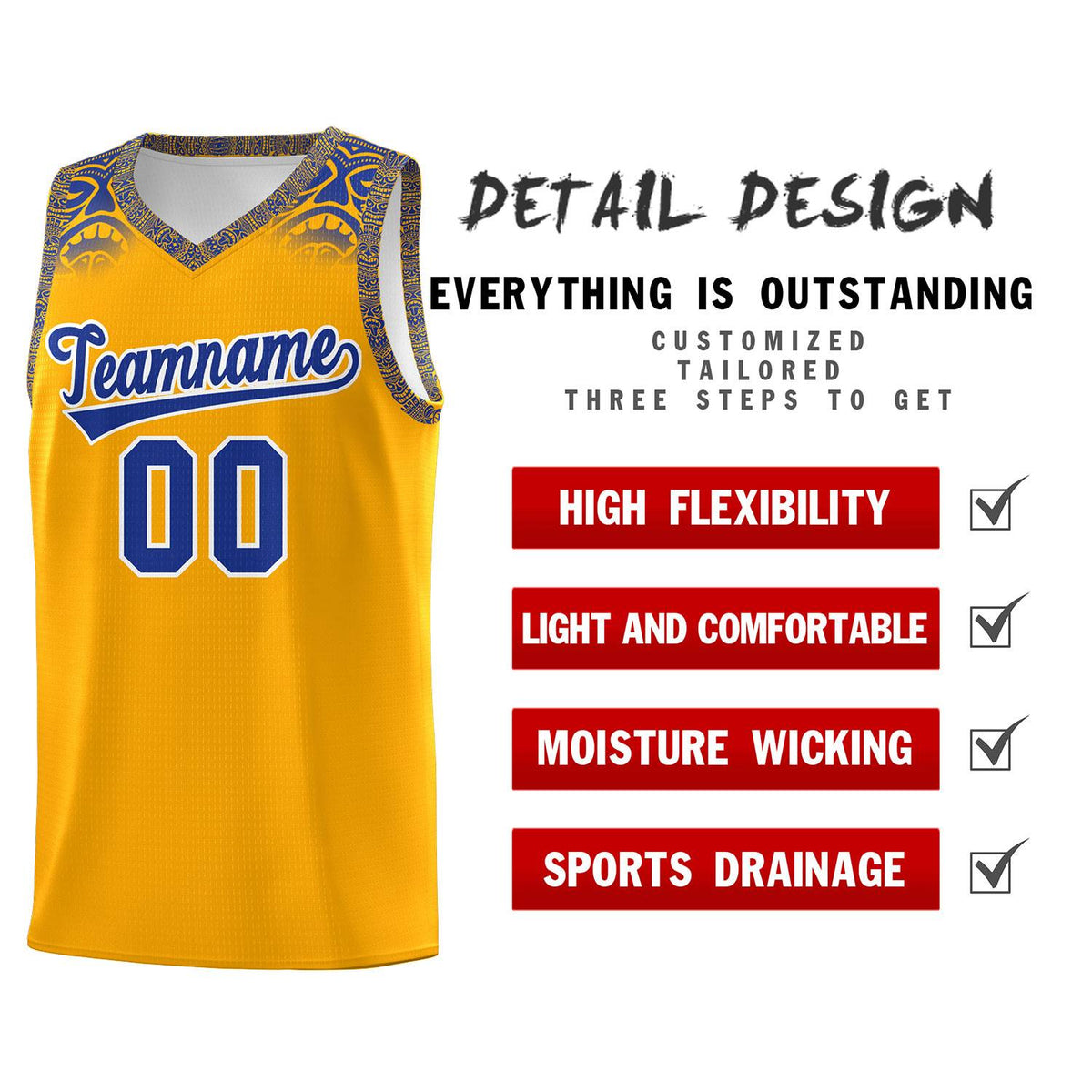 Custom Yellow Royal Personalized Indians Print Kits Sports Uniform Basketball Jersey|KXKSHOP