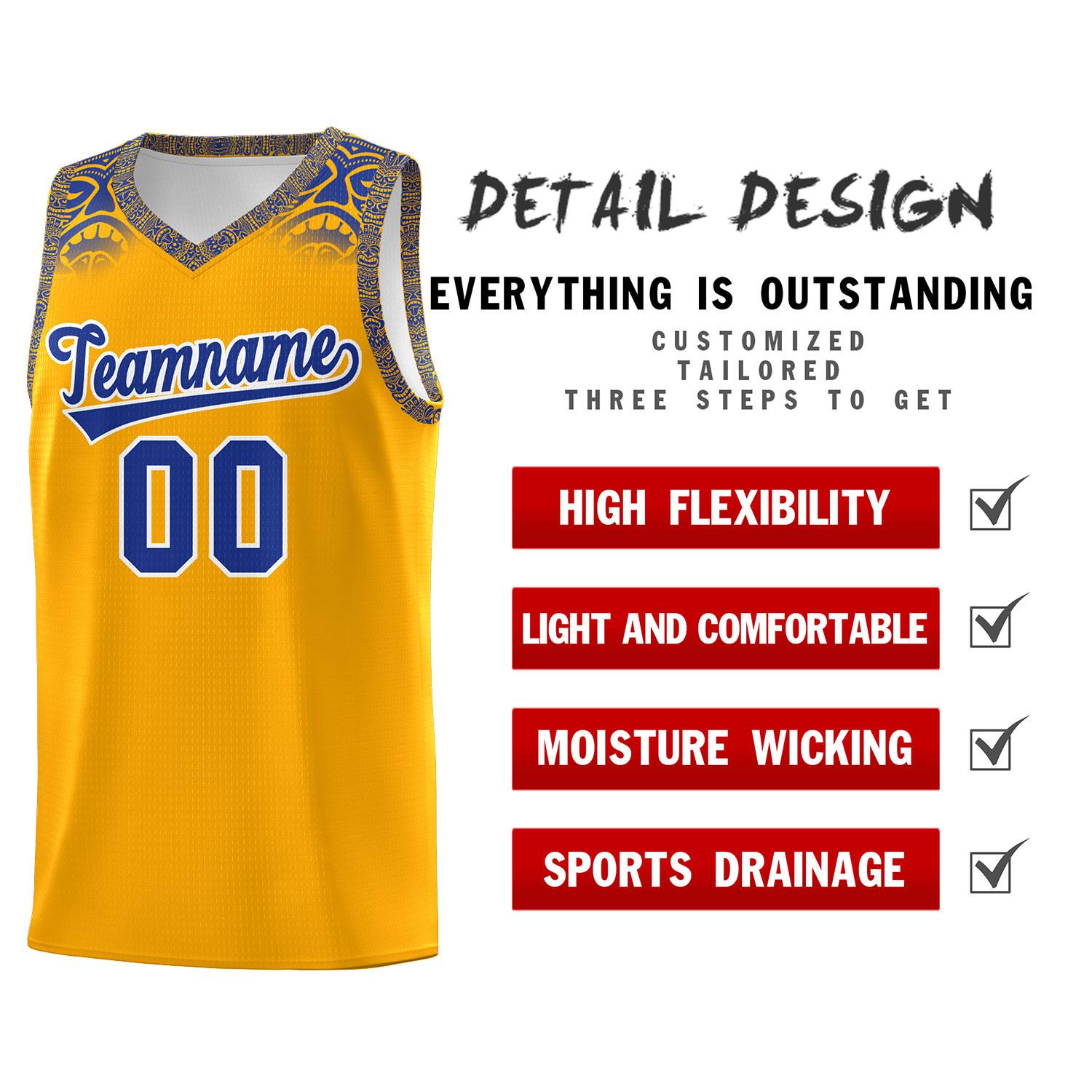 Custom Yellow Royal Personalized Indians Print Kits Sports Uniform Basketball Jersey|KXKSHOP