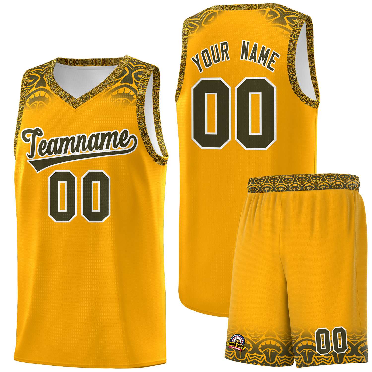 Custom Yellow Olive Personalized Indians Print Kits Sports Uniform Basketball Jersey|KXKSHOP