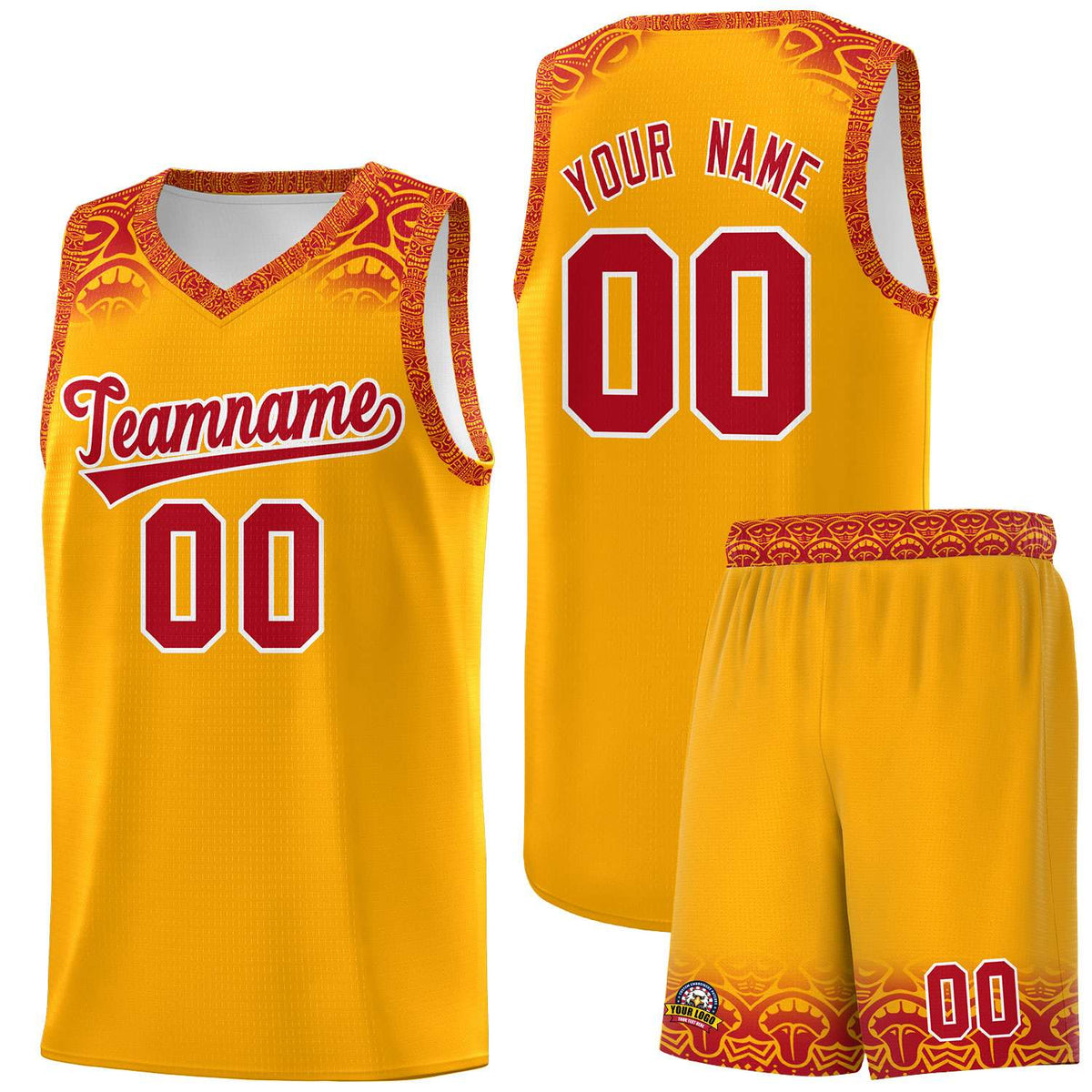 Custom Yellow Red Personalized Indians Print Kits Sports Uniform Basketball Jersey|KXKSHOP