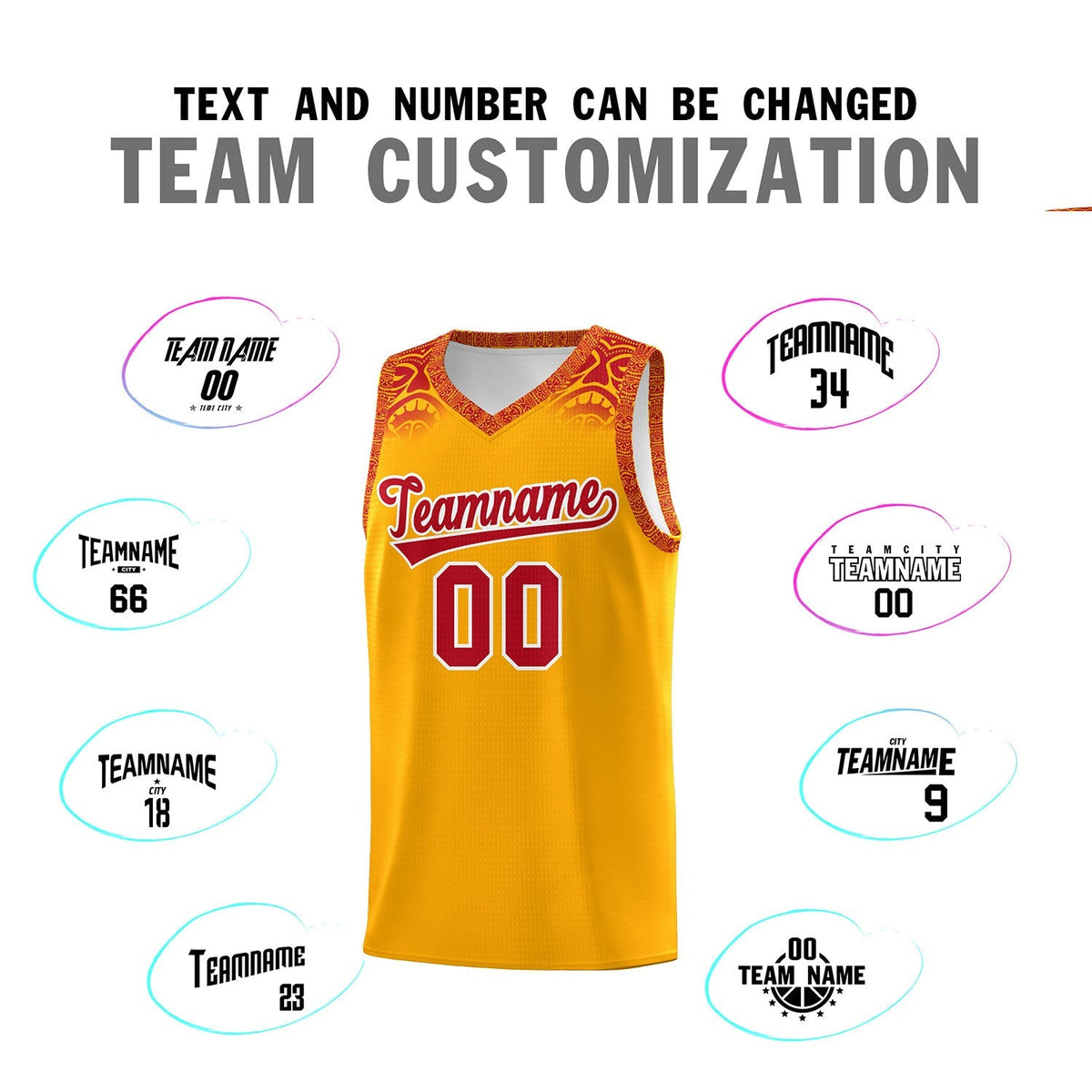 Custom Yellow Red Personalized Indians Print Kits Sports Uniform Basketball Jersey|KXKSHOP