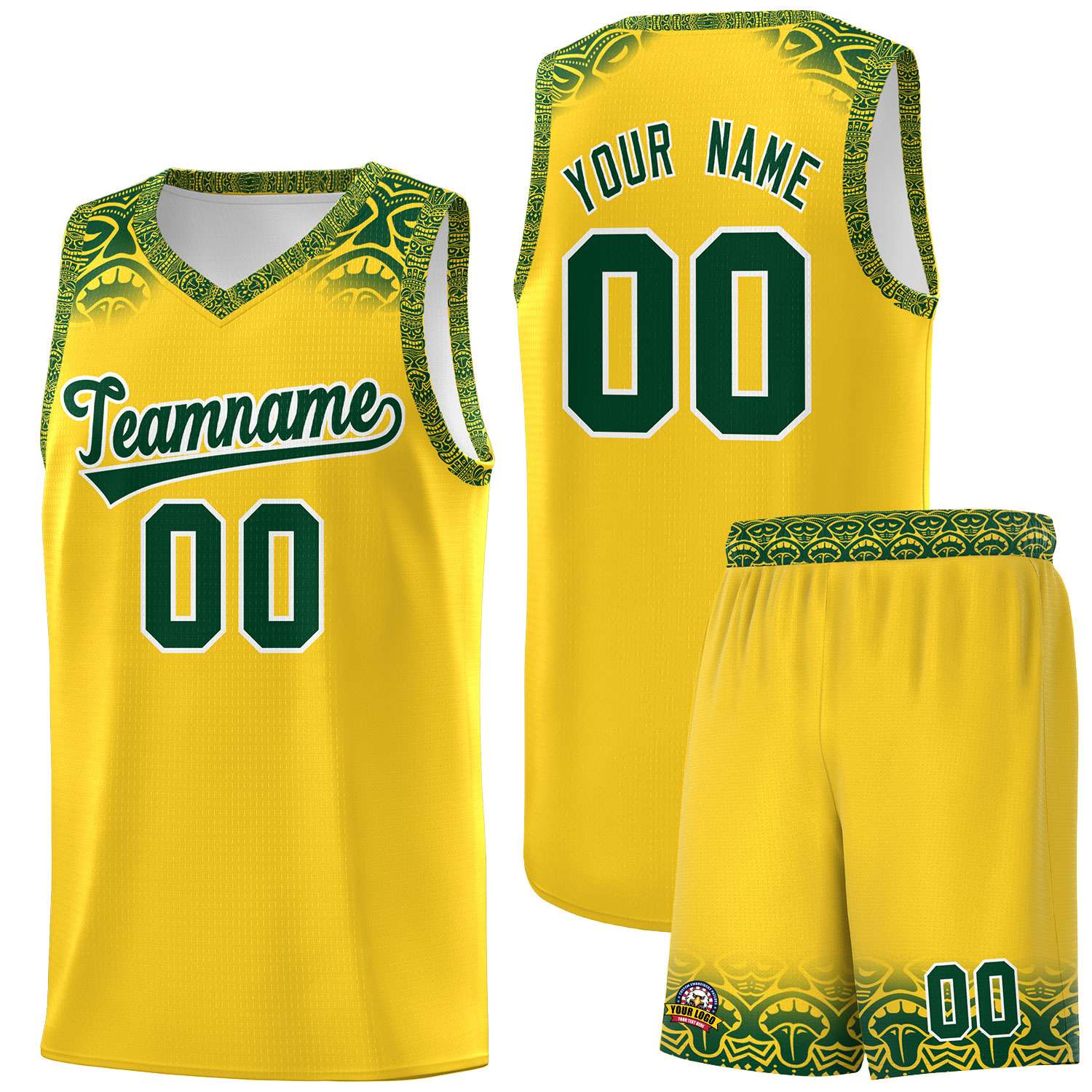 Custom Gold Green Personalized Indians Print Kits Sports Uniform Basketball Jersey|KXKSHOP