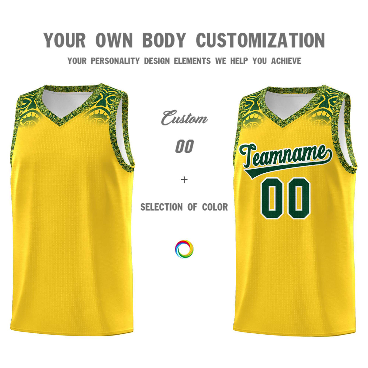 Custom Gold Green Personalized Indians Print Kits Sports Uniform Basketball Jersey|KXKSHOP