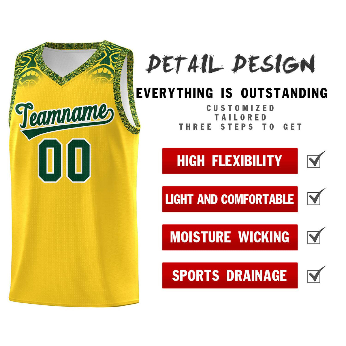 Custom Gold Green Personalized Indians Print Kits Sports Uniform Basketball Jersey|KXKSHOP