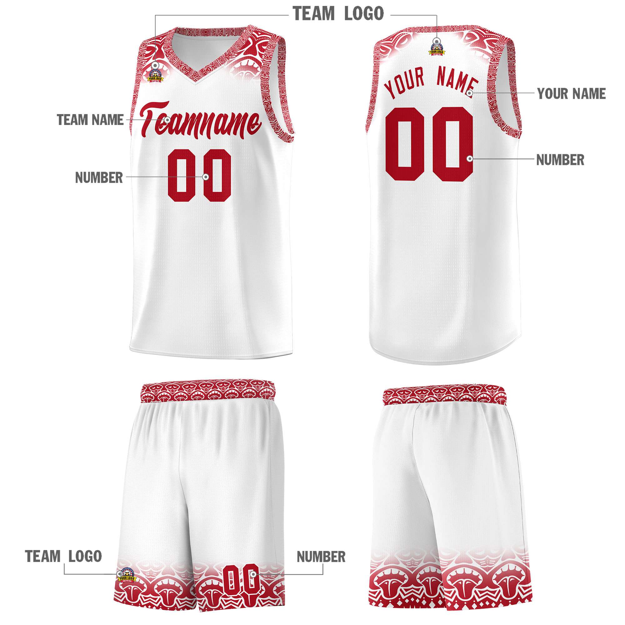 Custom White Red Personalized Indians Print Kits Sports Uniform Basketball Jersey|KXKSHOP