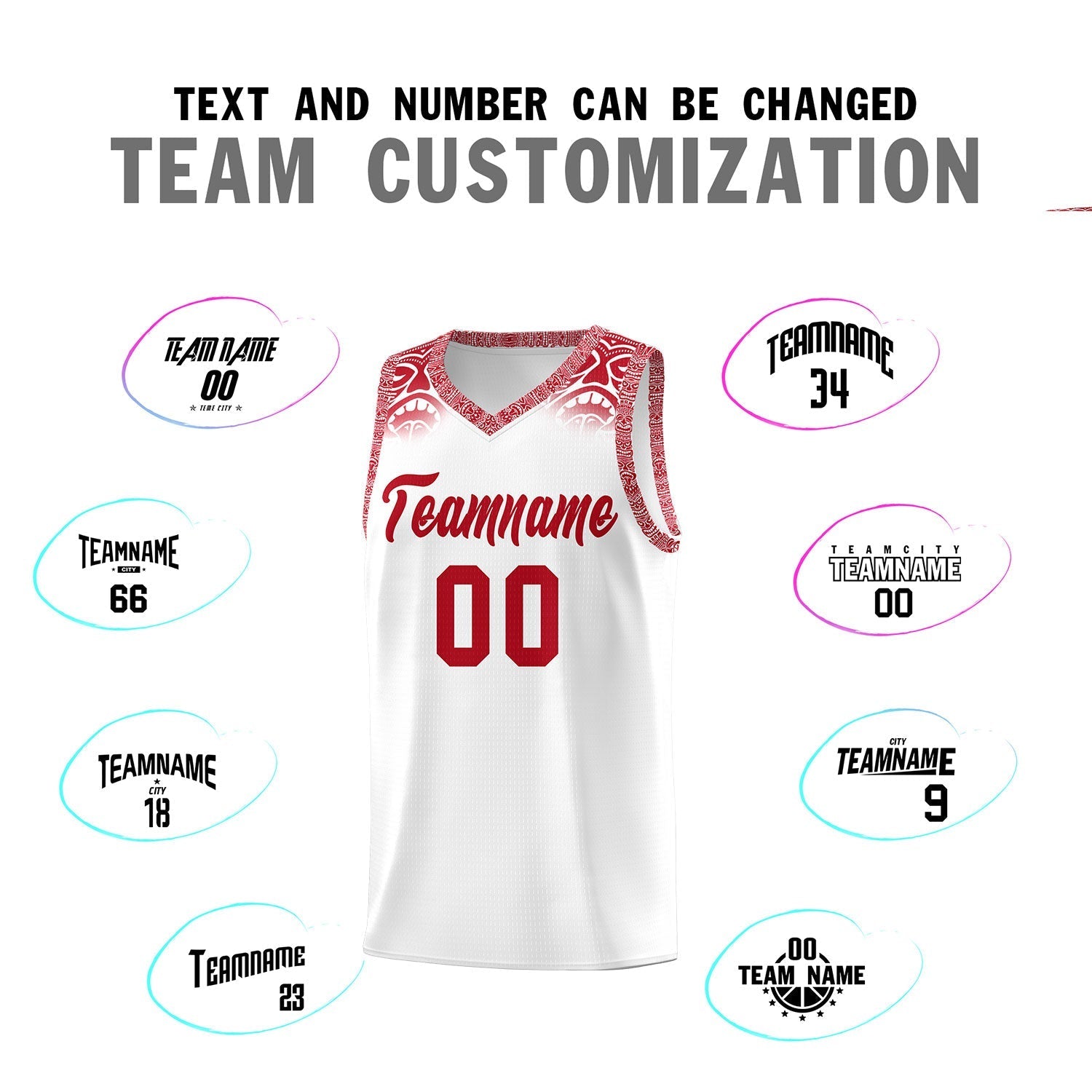 Custom White Red Personalized Indians Print Kits Sports Uniform Basketball Jersey|KXKSHOP