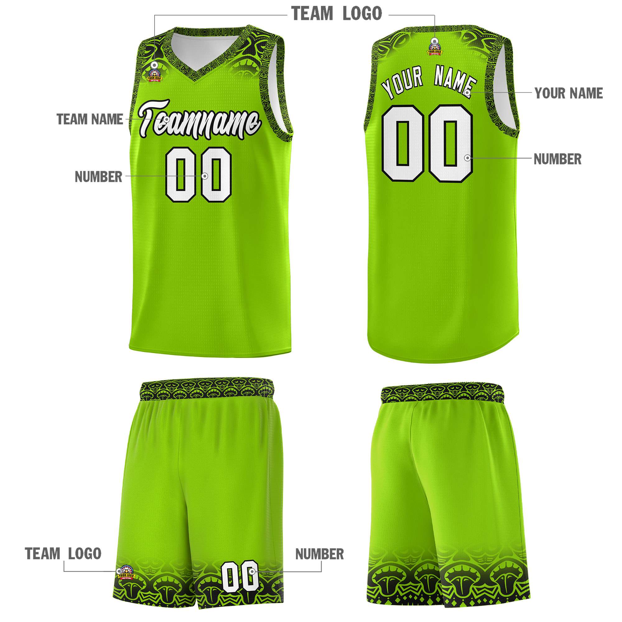 Custom Green Black Personalized Indians Print Kits Sports Uniform Basketball Jersey|KXKSHOP