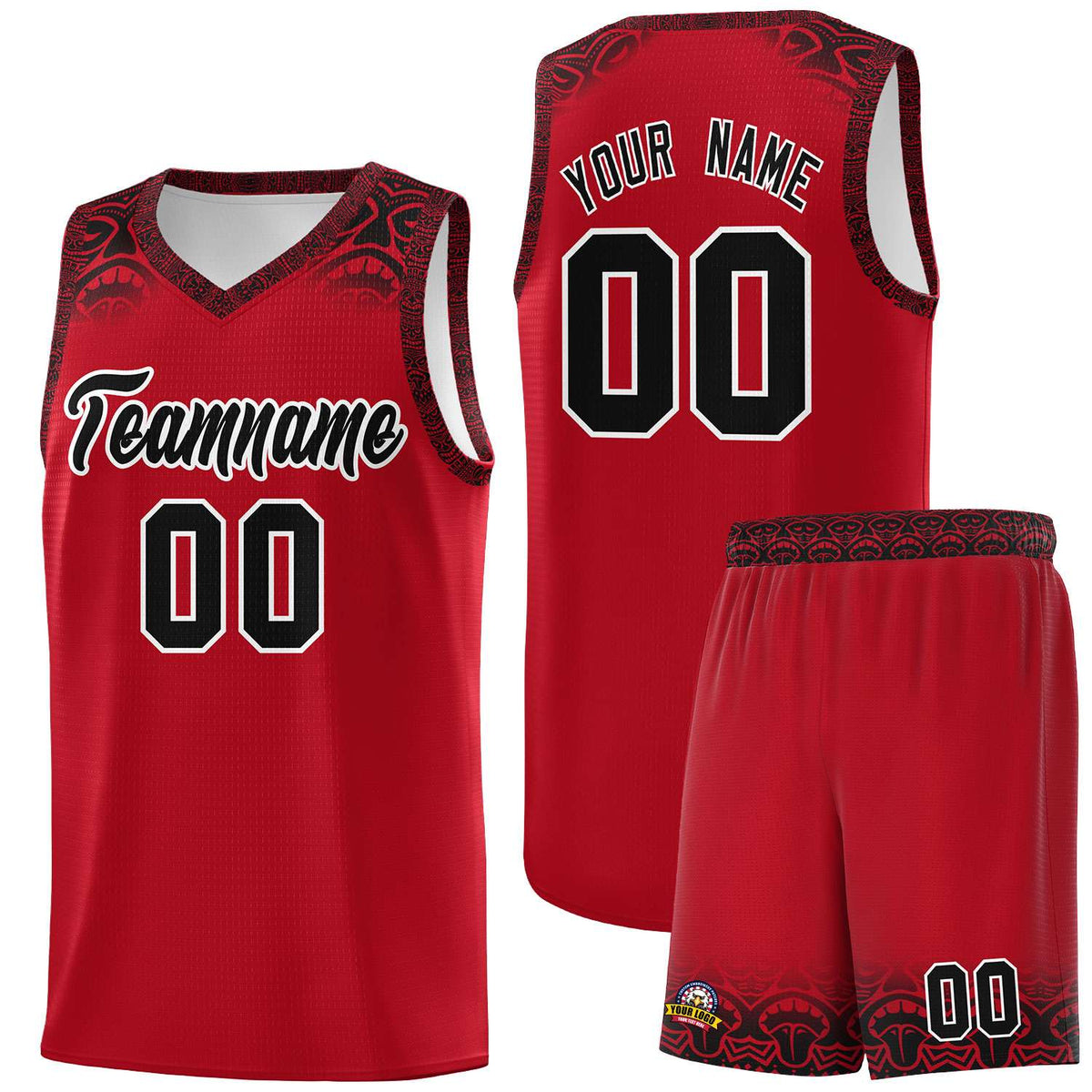 Custom Red Black Personalized Indians Print Kits Sports Uniform Basketball Jersey|KXKSHOP