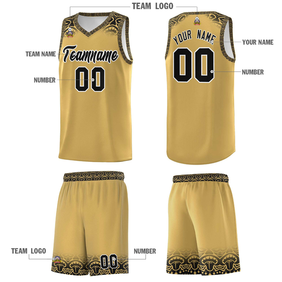 Custom Old Gold Black Personalized Indians Print Kits Sports Uniform Basketball Jersey|KXKSHOP