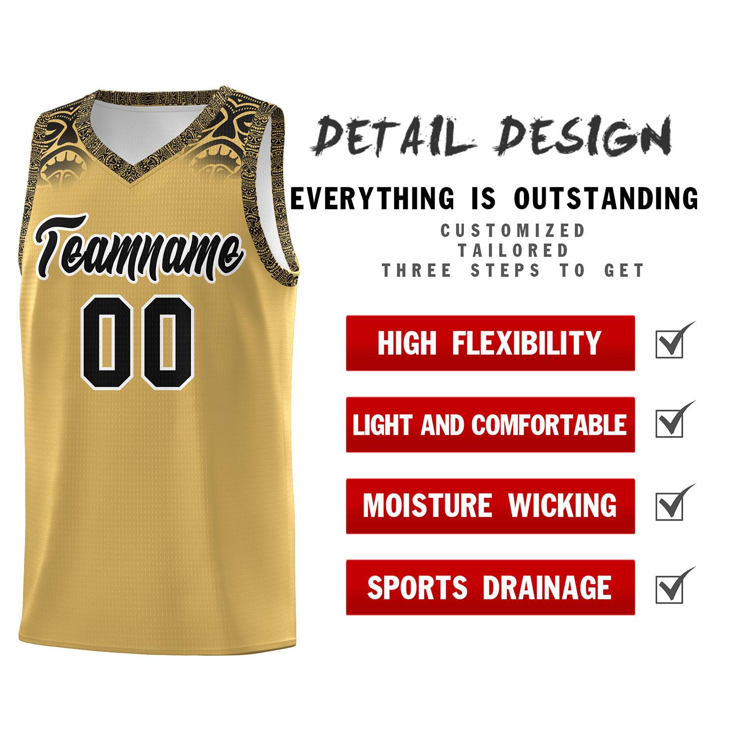 Custom Old Gold Black Personalized Indians Print Kits Sports Uniform Basketball Jersey|KXKSHOP