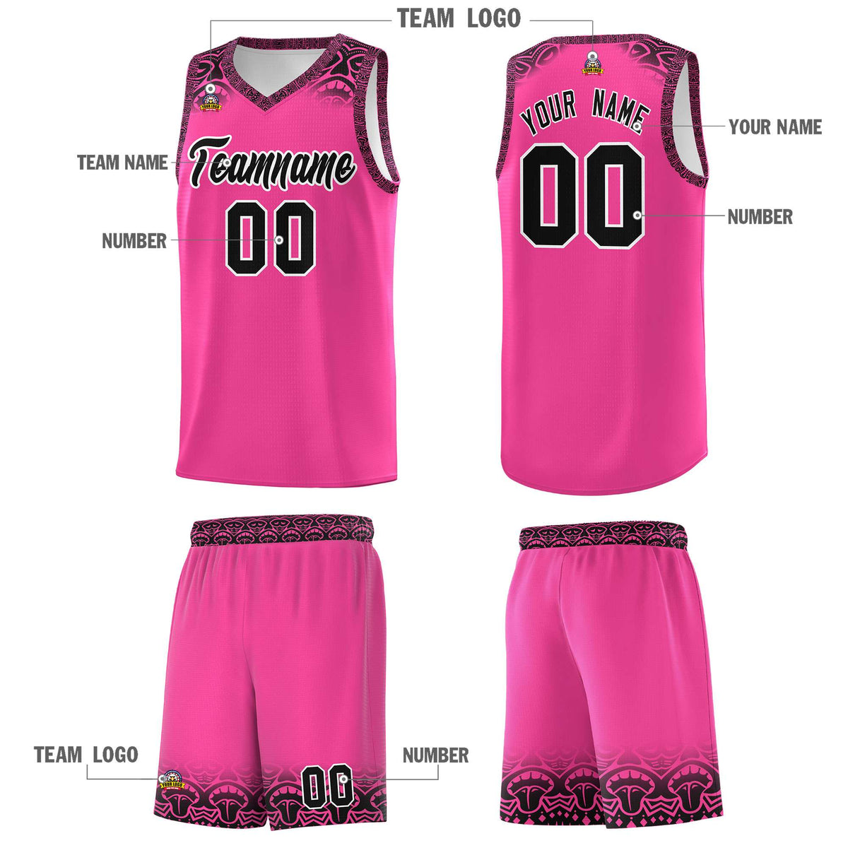 Custom Pink Black Personalized Indians Print Kits Sports Uniform Basketball Jersey|KXKSHOP
