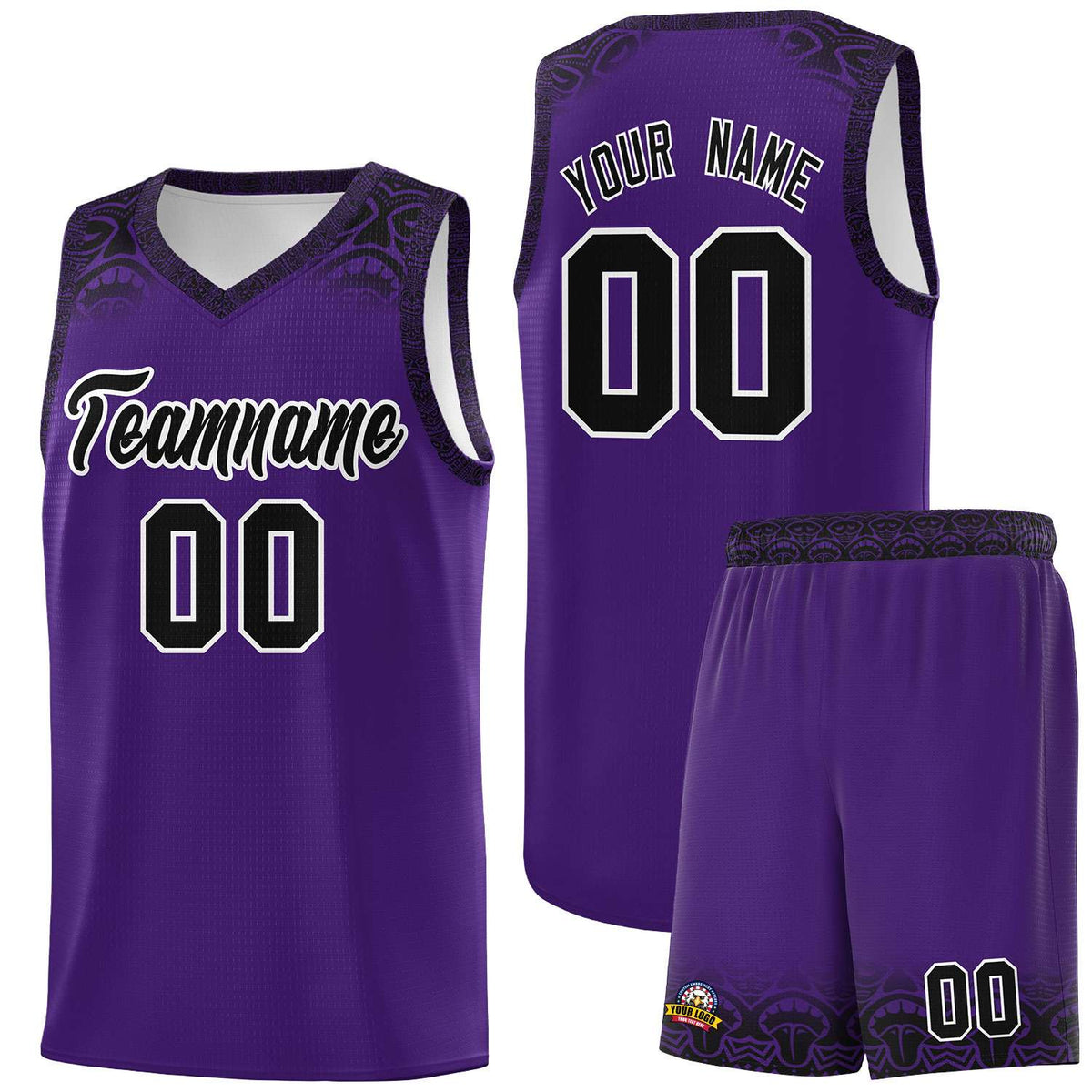 Custom Purple Black Personalized Indians Print Kits Sports Uniform Basketball Jersey|KXKSHOP