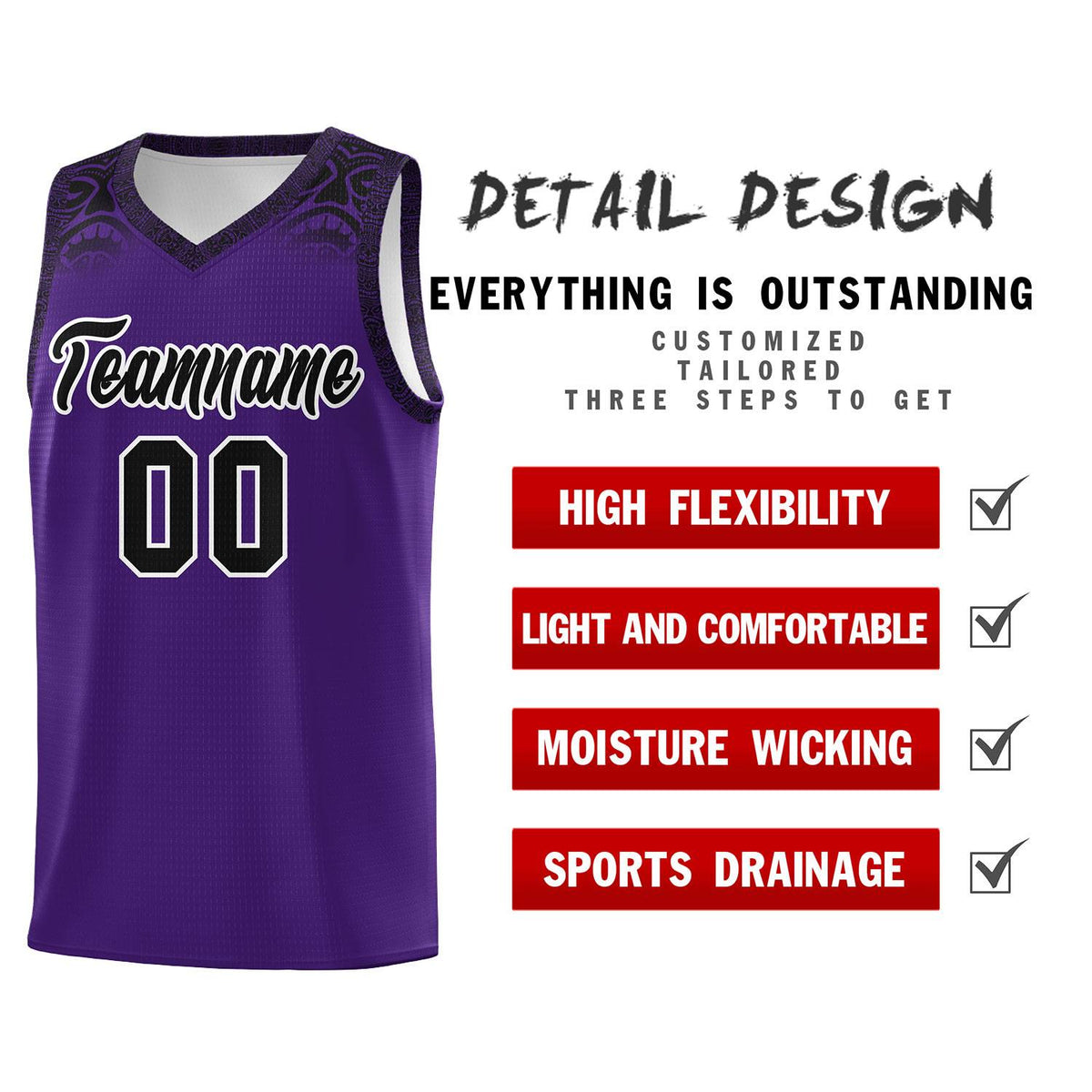 Custom Purple Black Personalized Indians Print Kits Sports Uniform Basketball Jersey|KXKSHOP