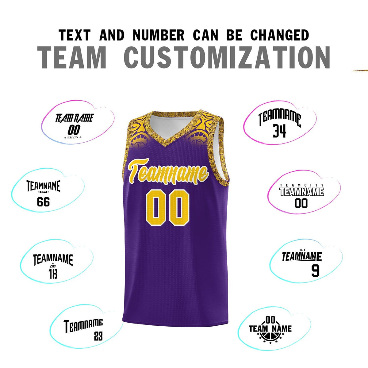 Custom Purple Gold Personalized Indians Print Kits Sports Uniform Basketball Jersey|KXKSHOP